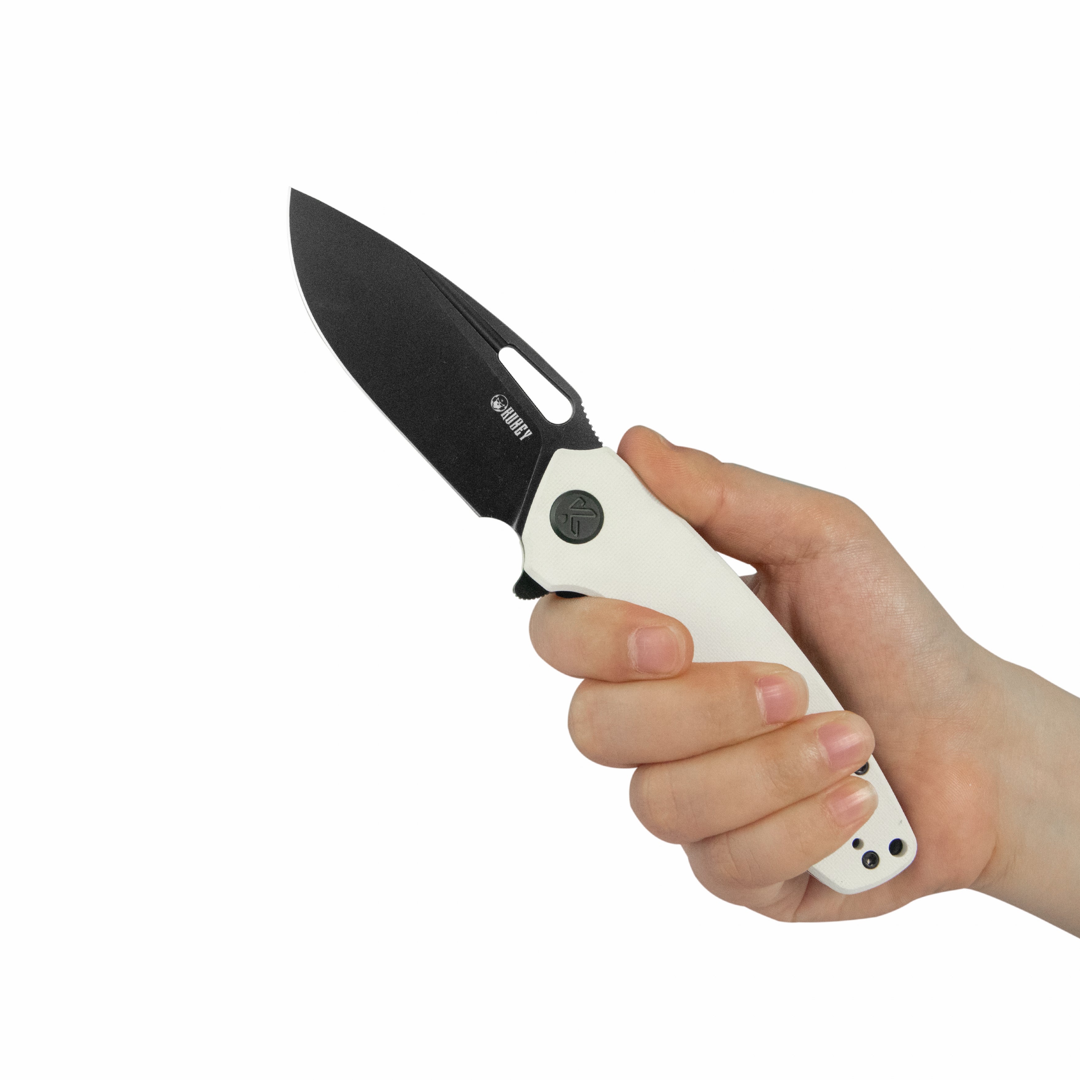 Tityus Liner Lock Flipper Folding Knife White Handle 3.39" Blackwash 14C28N KU322W