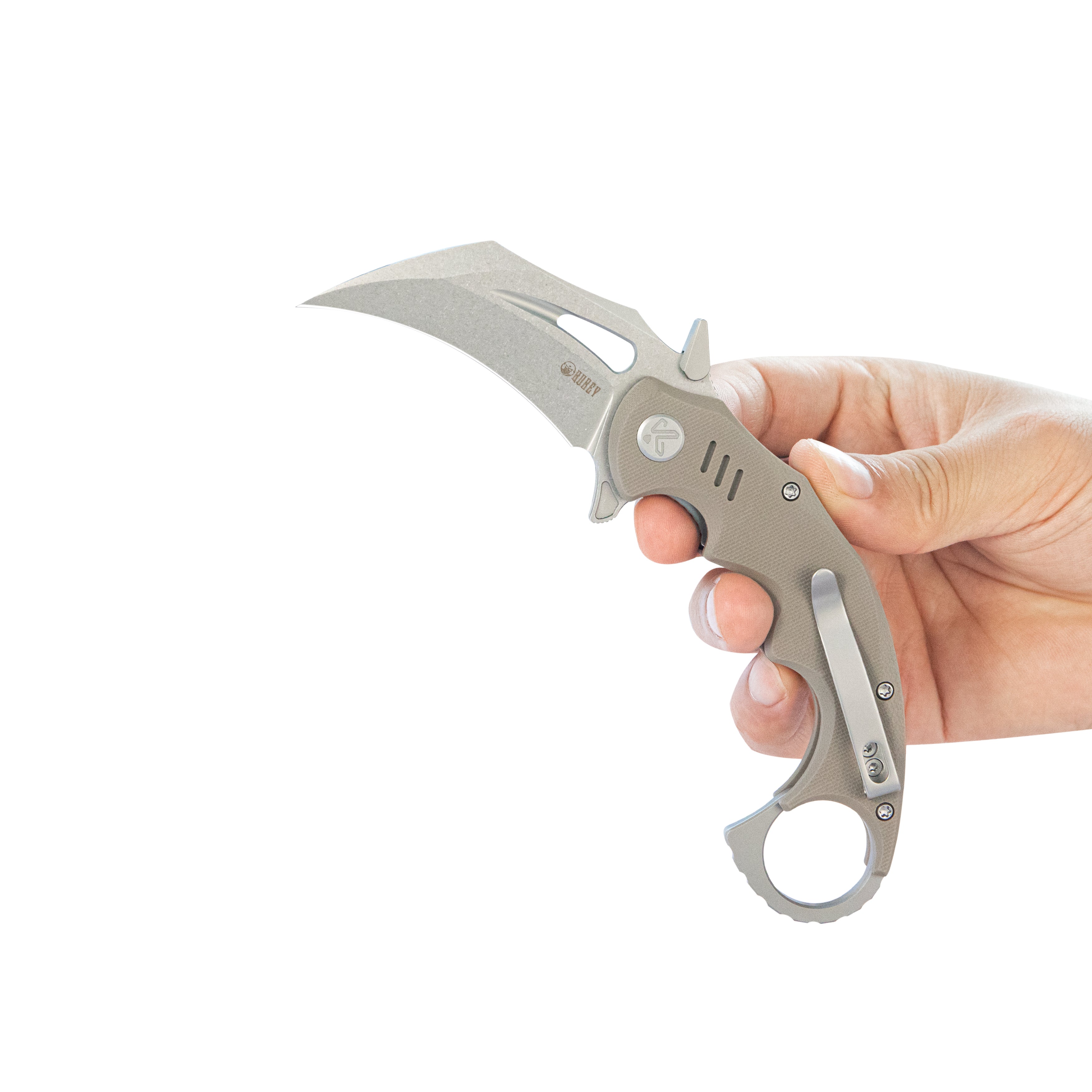 Kubey Mini Wrath Karambit Folding Knife Tan G-10 Handle 2.44" Beadblast 14C28N Blade KU262C