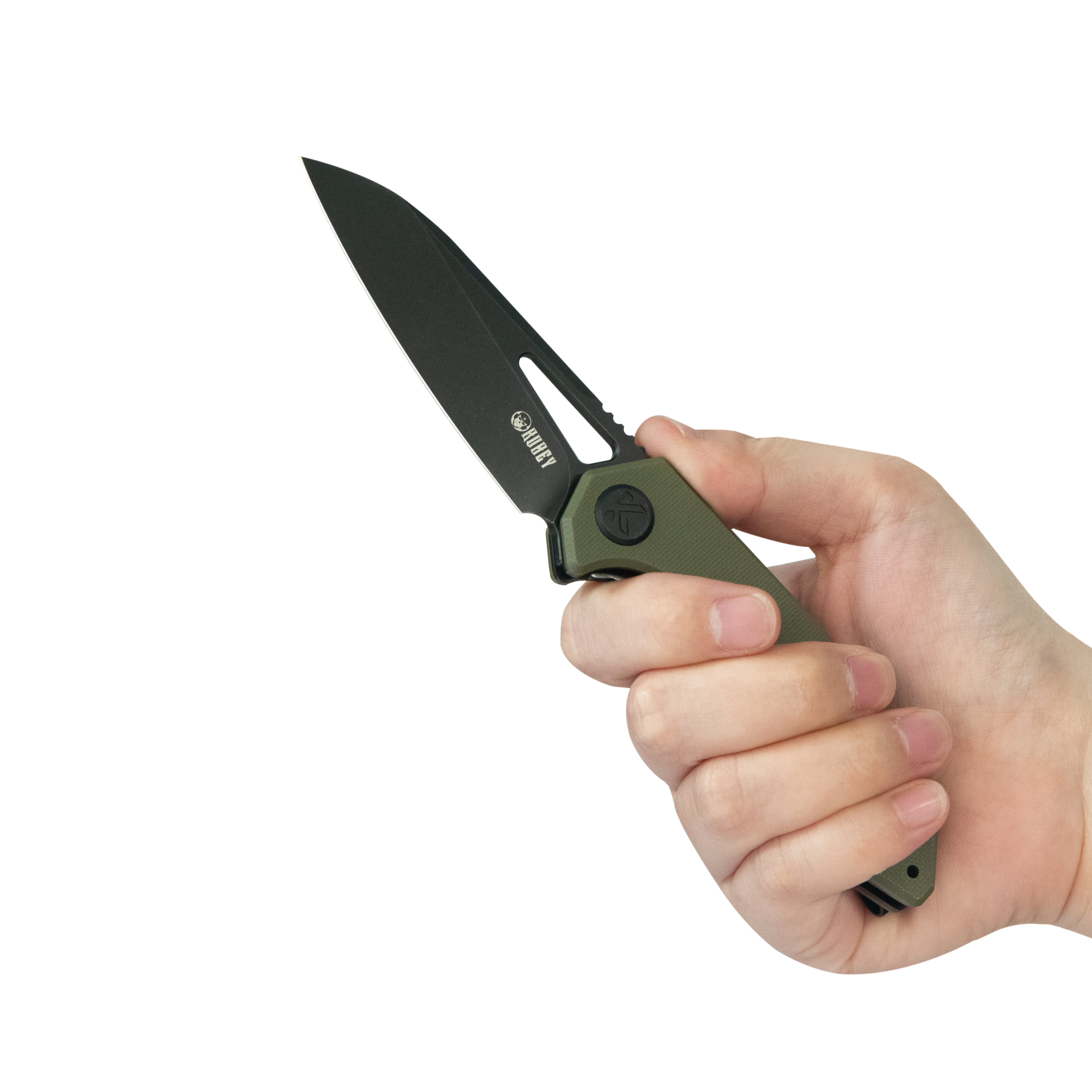 Kubey Vagrant Liner Lock Folding Knife Green G10 Handle 3.1" Blackwash 14C28N Blade KU291T