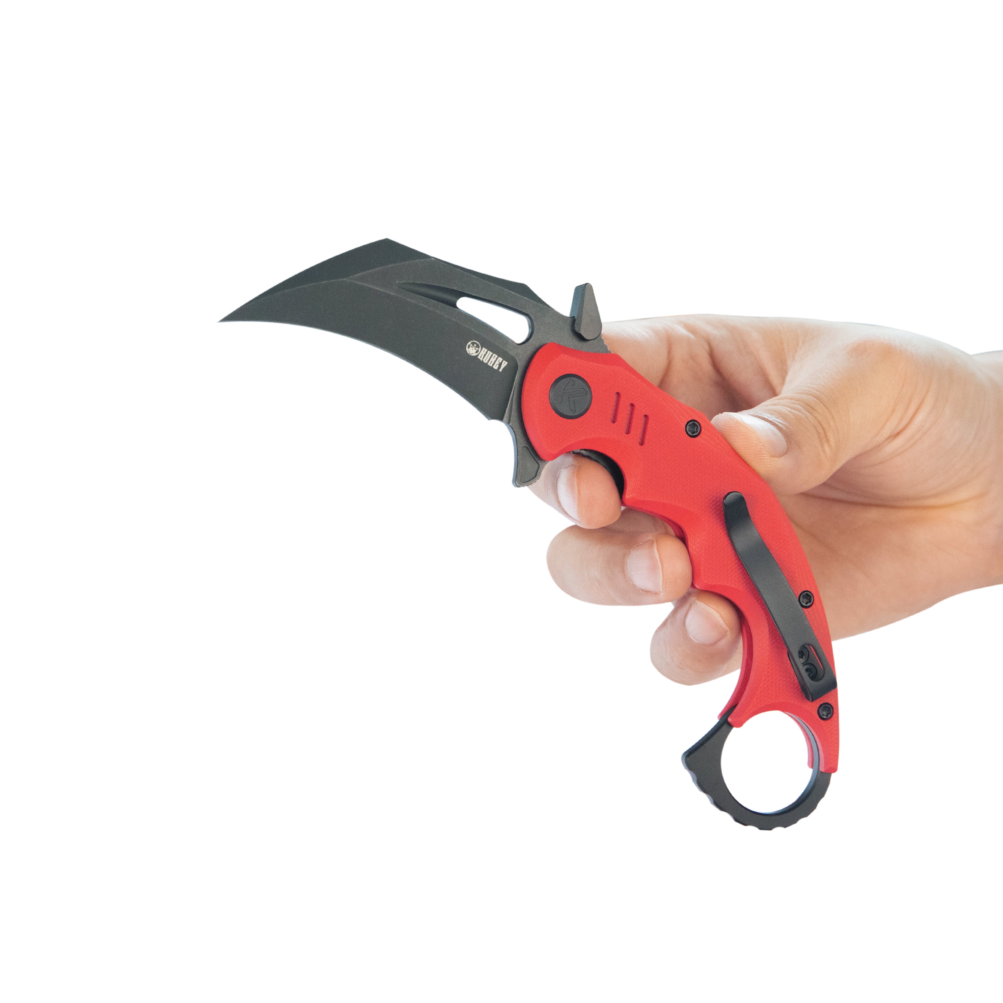 Kubey Mini Wrath Karambit Folding Knife Red G-10 Handle 2.44" Blackwash 14C28N Blade KU262H