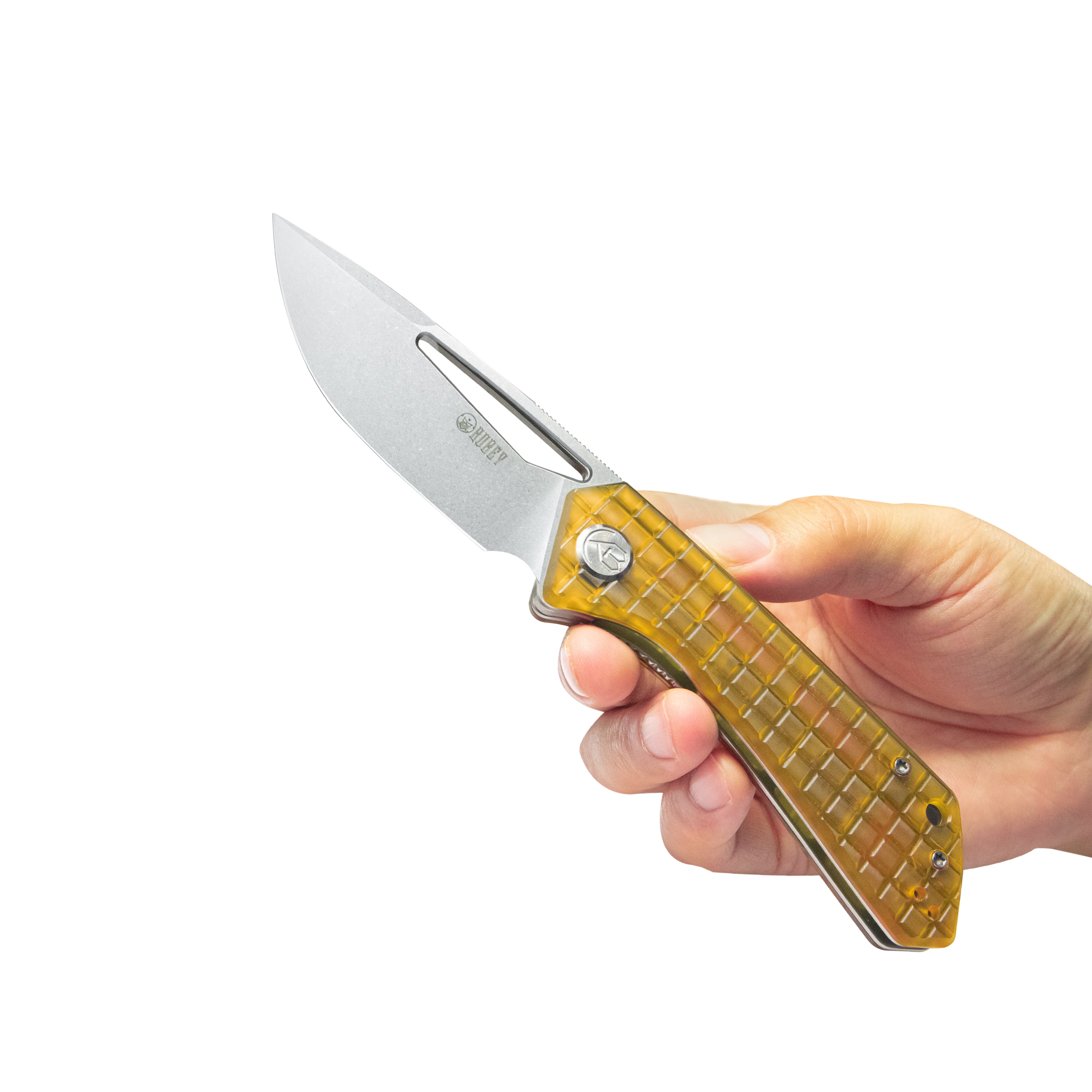 Kubey Thalia Front Flipper EDC Pocket Folding Knife Ultem Handle 3.27" Stonewashed 14C28N KU331Q