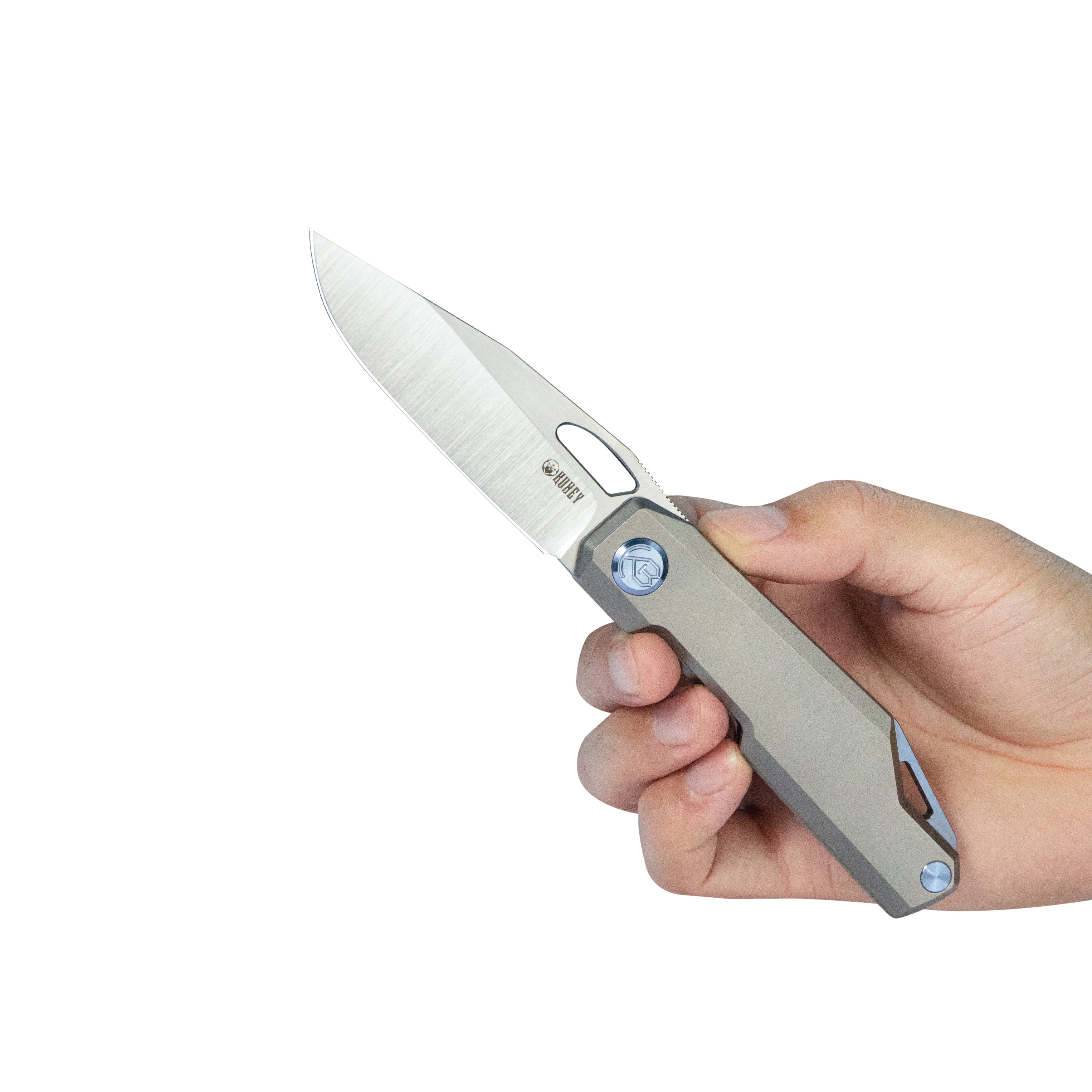 Kubey Verijero Fronter Flipper Pocket Folding Knife Grey 6AL4V Titanium Handle 3.35" Belt Satin 14C28N KB340A