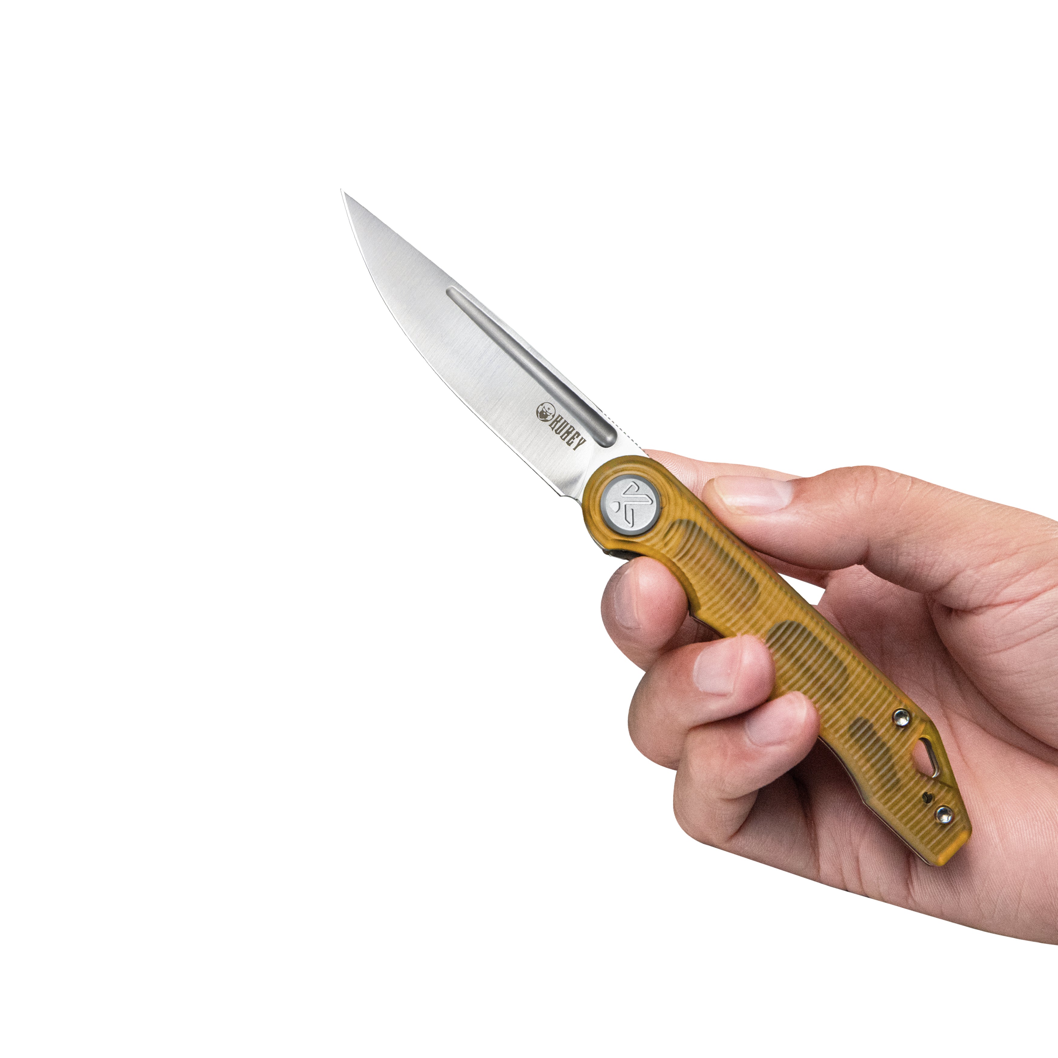 Kubey Mizo Liner Lock Front Flipper Folding Knife Ultem Handle 3.15" Satin 14C28N KU2101G