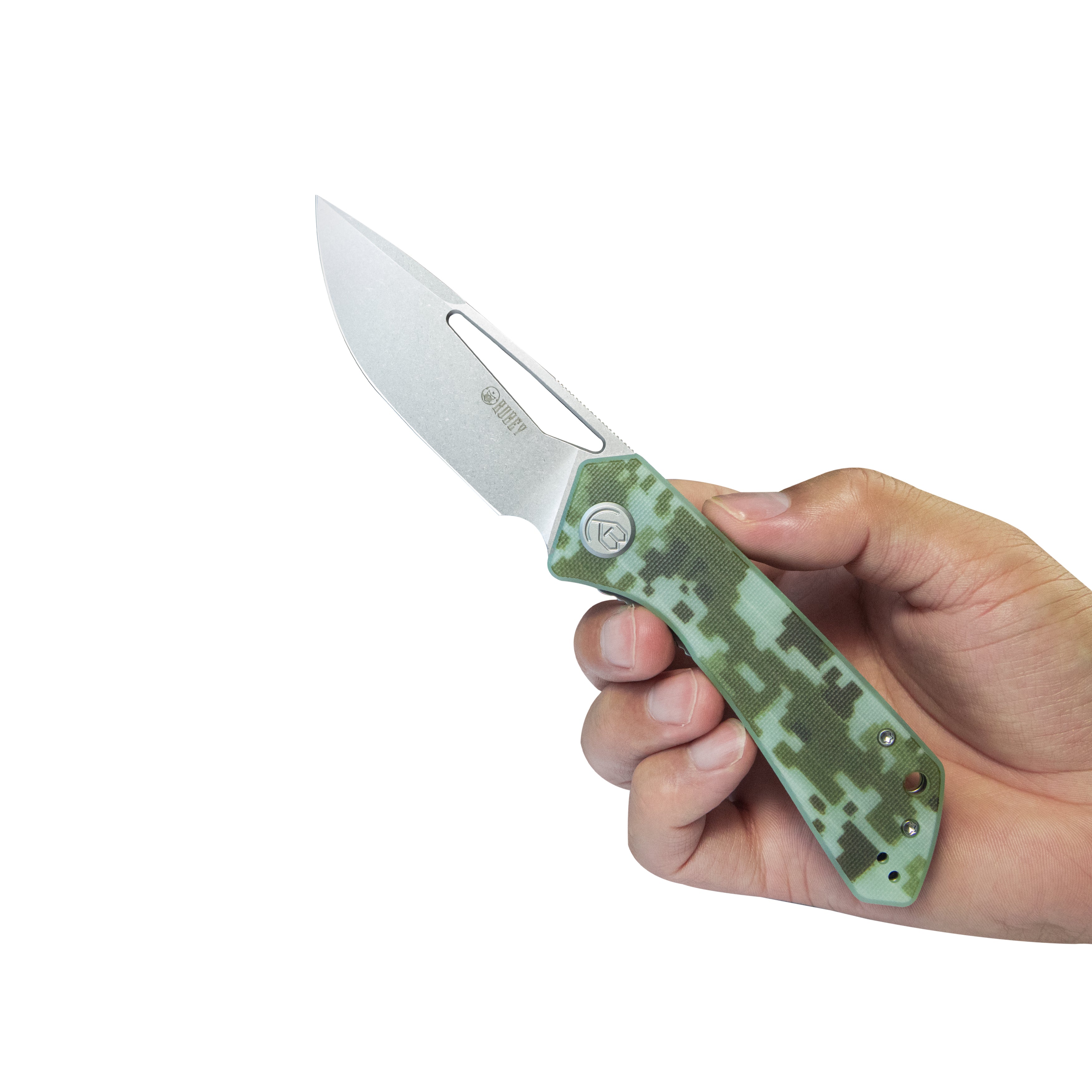 Kubey Thalia Front Flipper EDC Pocket Folding Knife Camo G10 Handle 3.27" Stonewash 14C28N KU331K