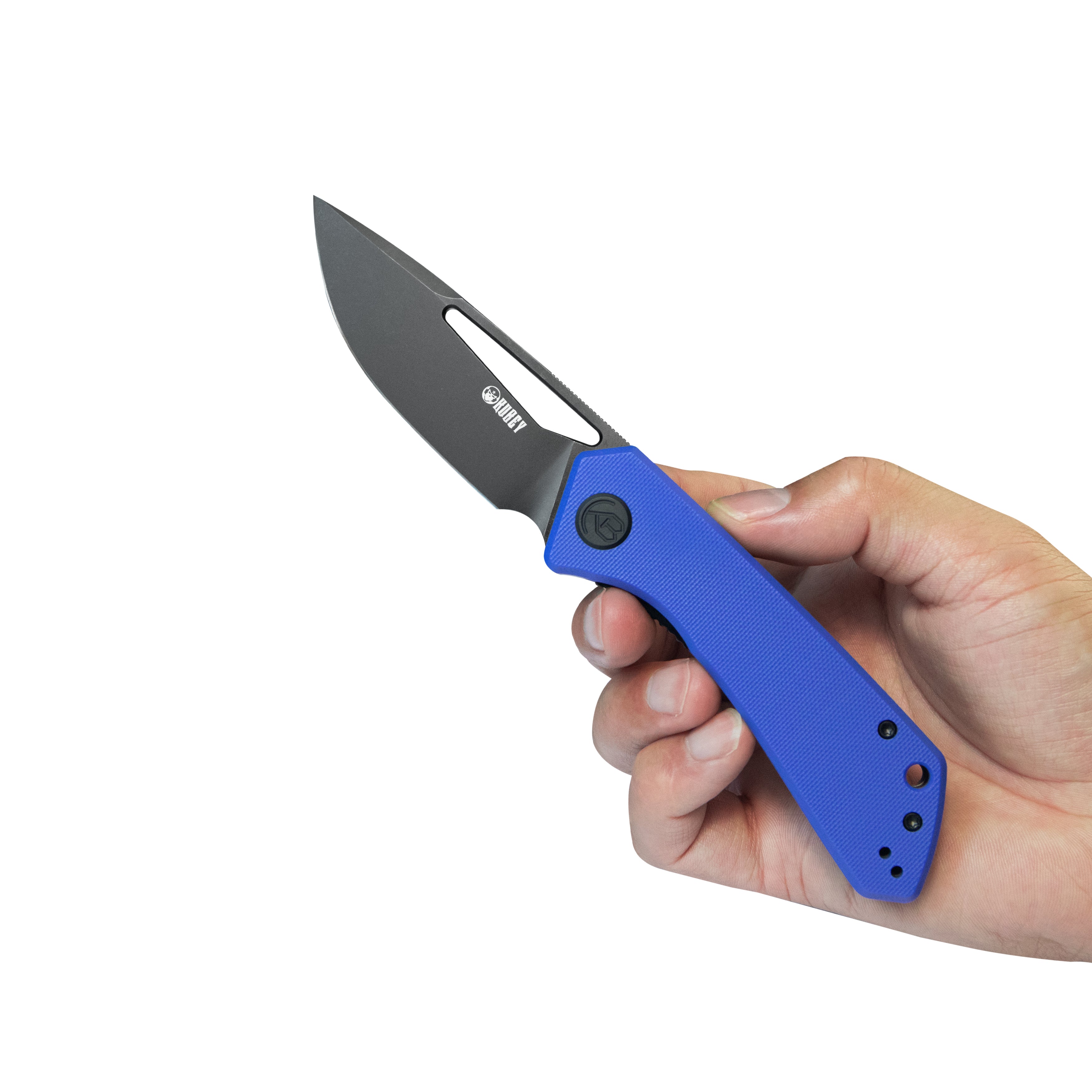 Kubey Thalia Front Flipper EDC Pocket Folding Knife Blue G10 Handle 3.27" Blackwash 14C28N KU331P