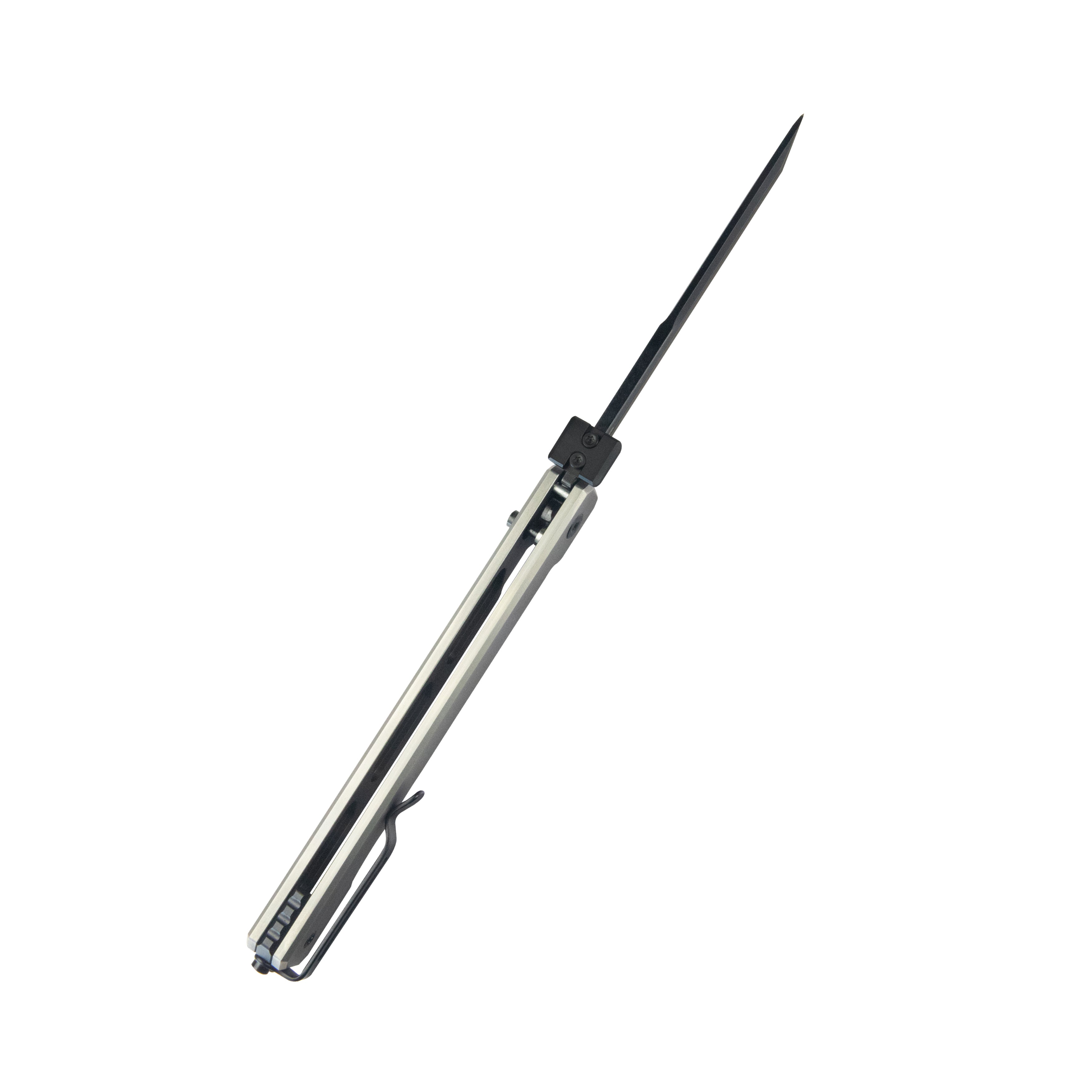 Kubey Prism Button Lock CEO Style Folding Knife Silver Grey 6AL4V Titanium Handle 3.54'' Black Coating 14C28N KB243B