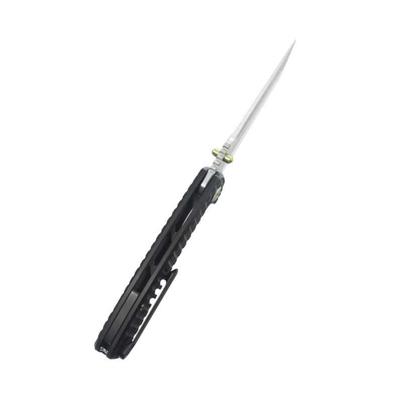 Interflow Tactical Folding Knife Flipper Folder Black Titanium Handle 3.50" Belt Satin Bohler M390 Blade KB294C