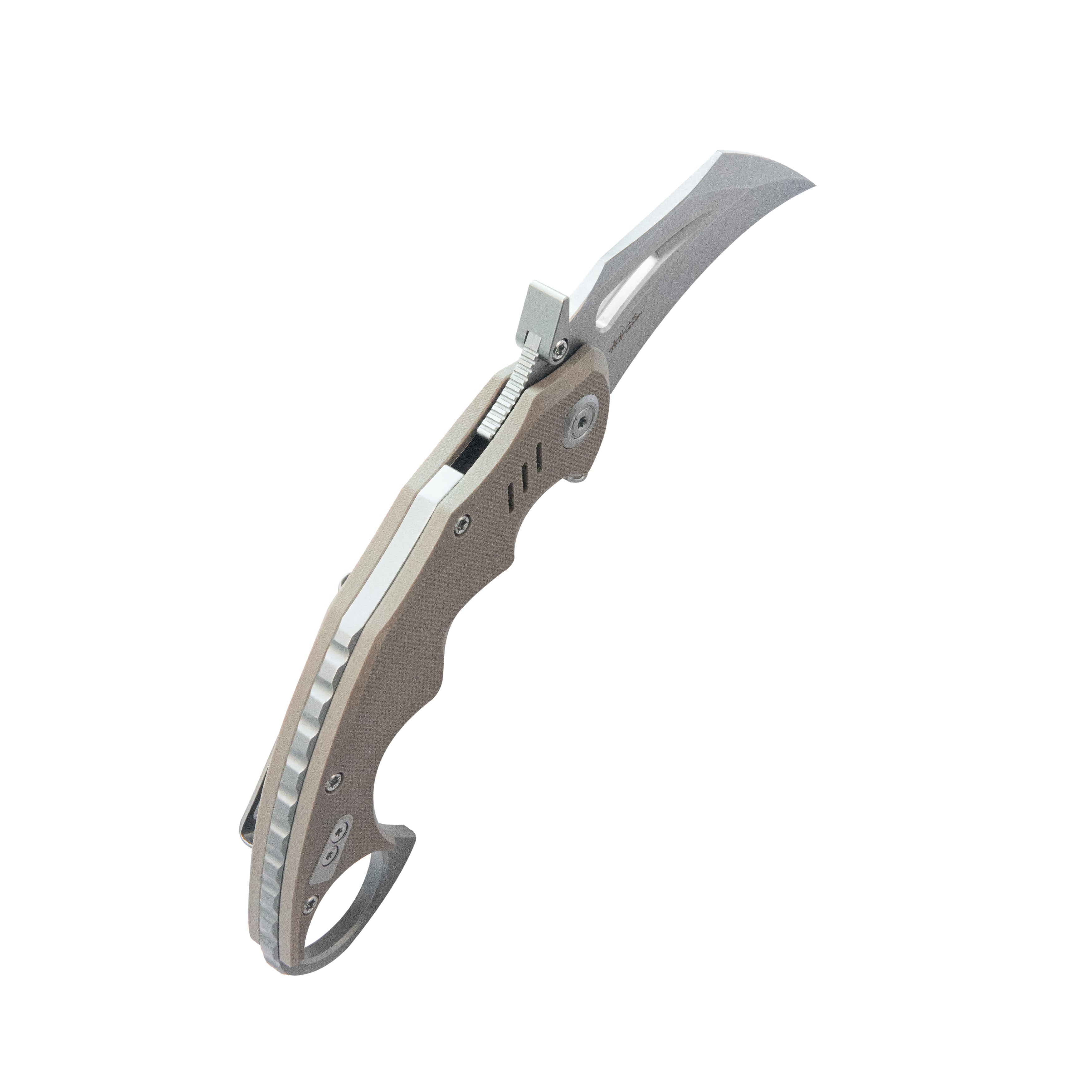 Kubey Mini Wrath Karambit Folding Knife Tan G-10 Handle 2.44" Beadblast 14C28N Blade KU262C