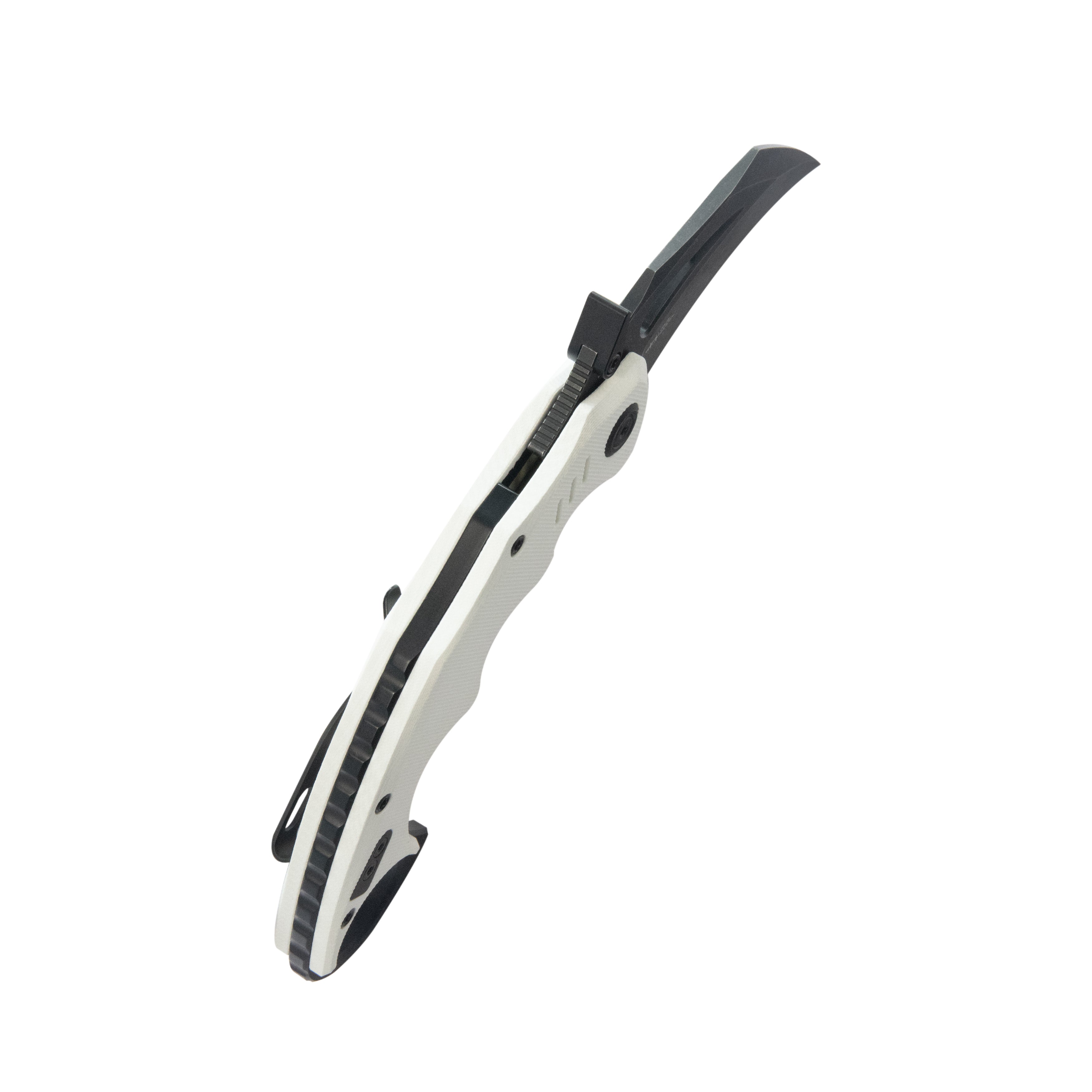 Kubey Mini Wrath Karambit Folding Knife White G-10 Handle 2.44" Blackwash 14C28N Blade KU262I