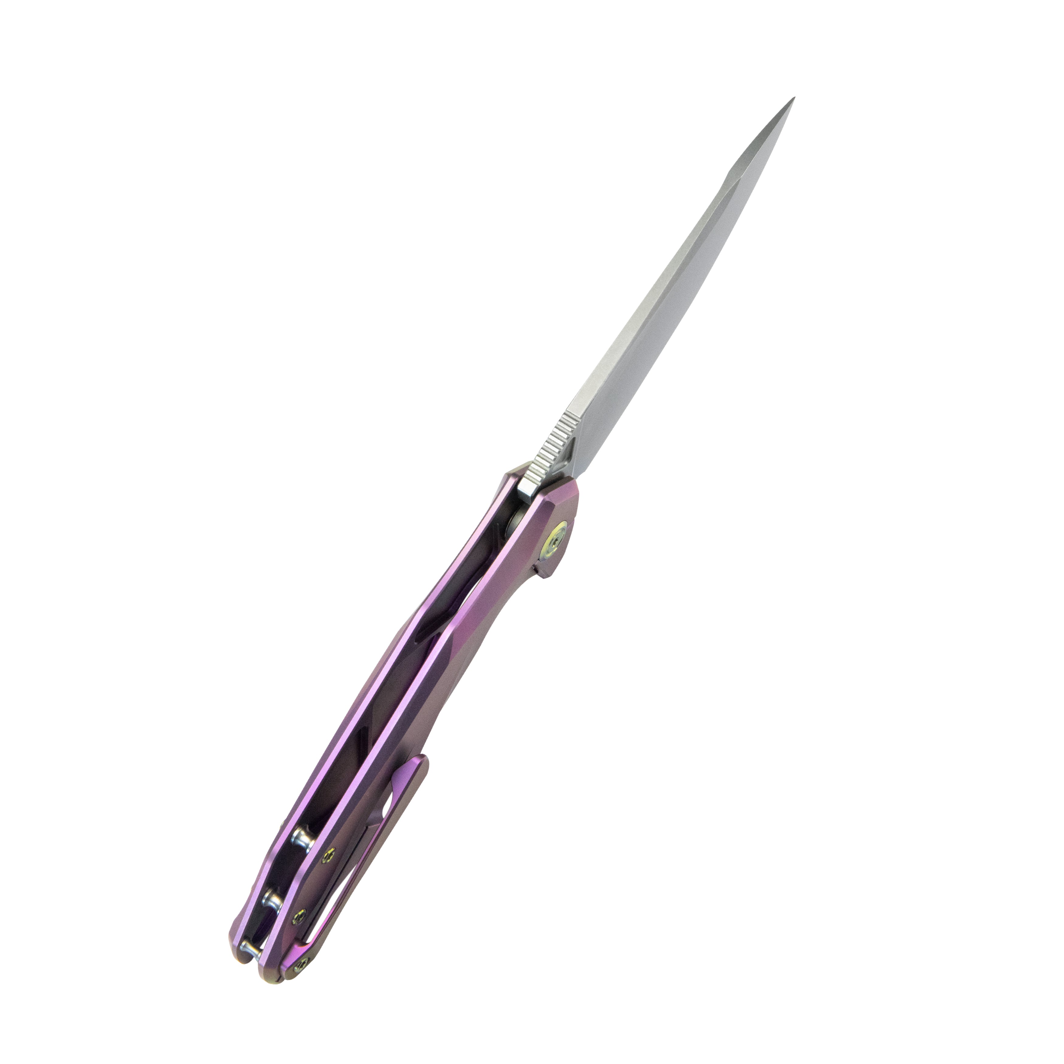 Kubey Nova Frame Lock Flipper Folding Knife Purple 6AL4V Titanium Handle 3.66" Bead Blasted 14C28N KB235D