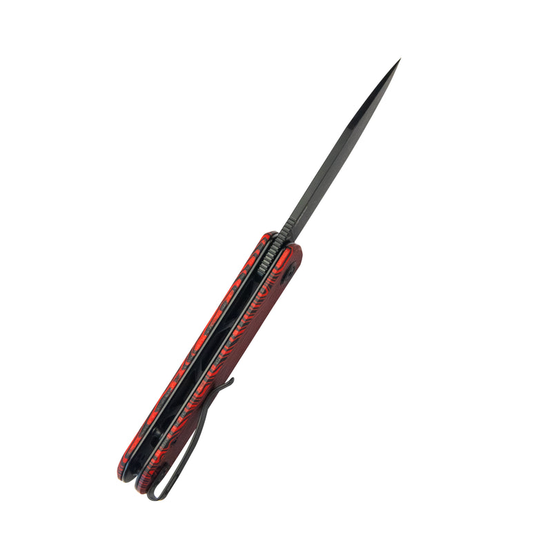 NEO Outdoor Folding Pocket Knife Red black Damascus G10 Handle 3.43" Blackwash AUS-10 KU371F