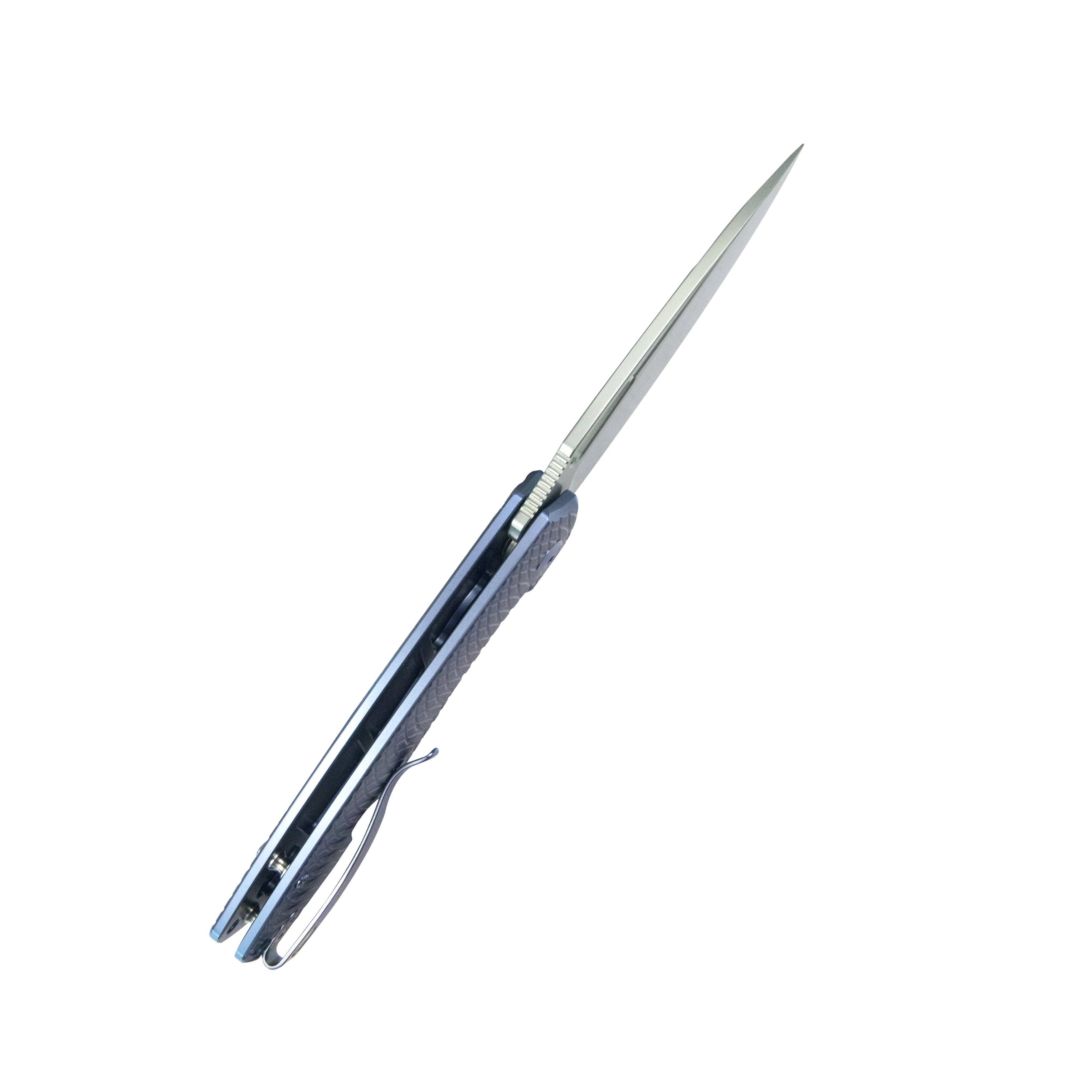 Kubey Tityus Frame Lock Flipper Folding Knife Blue Pattern Titanium Handle 3.39" Beadblast 14C28N KB360F