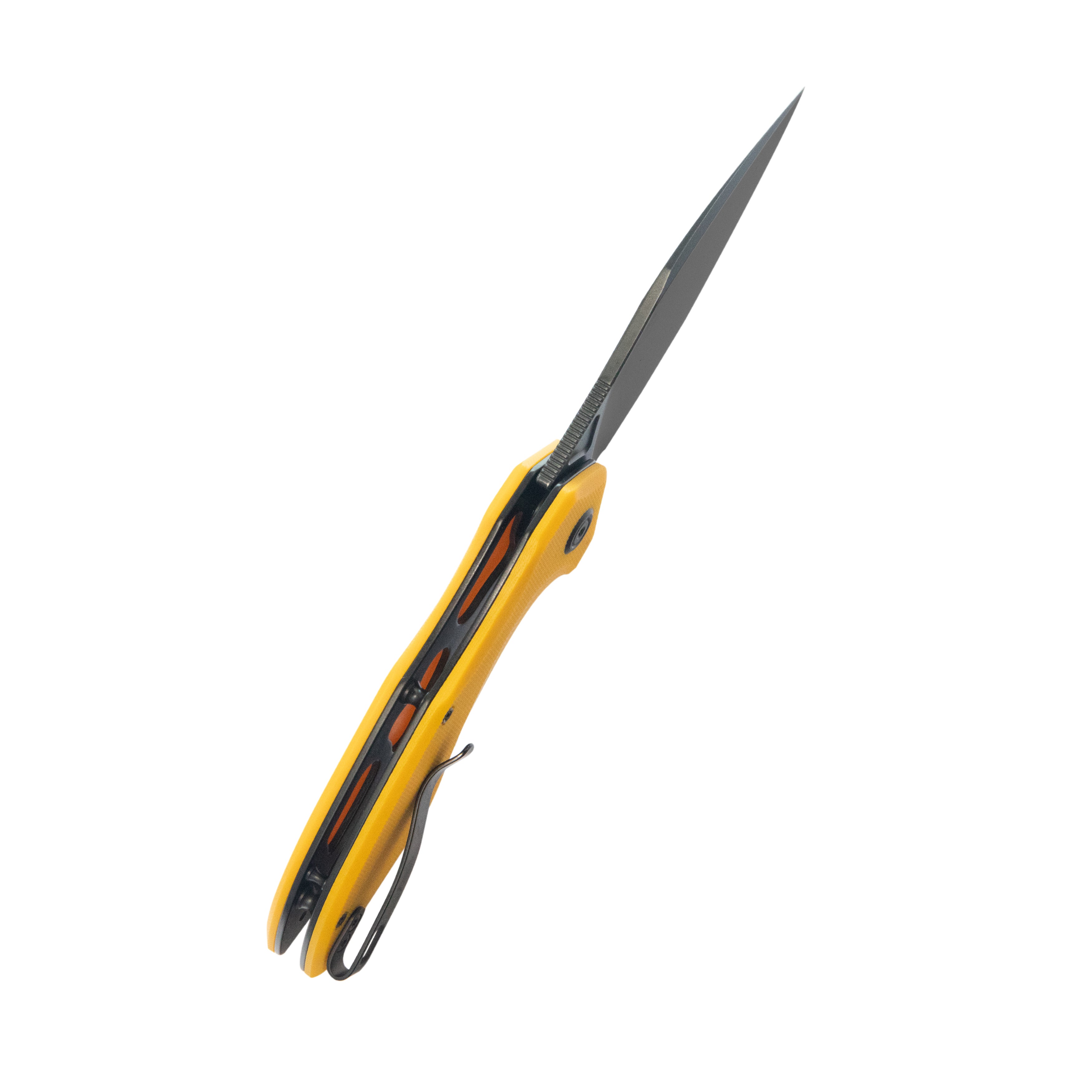 Kubey Noble Flipper Folding Knife Yellow G10 Handle 3.15" Blackwash 14C28N KU236N