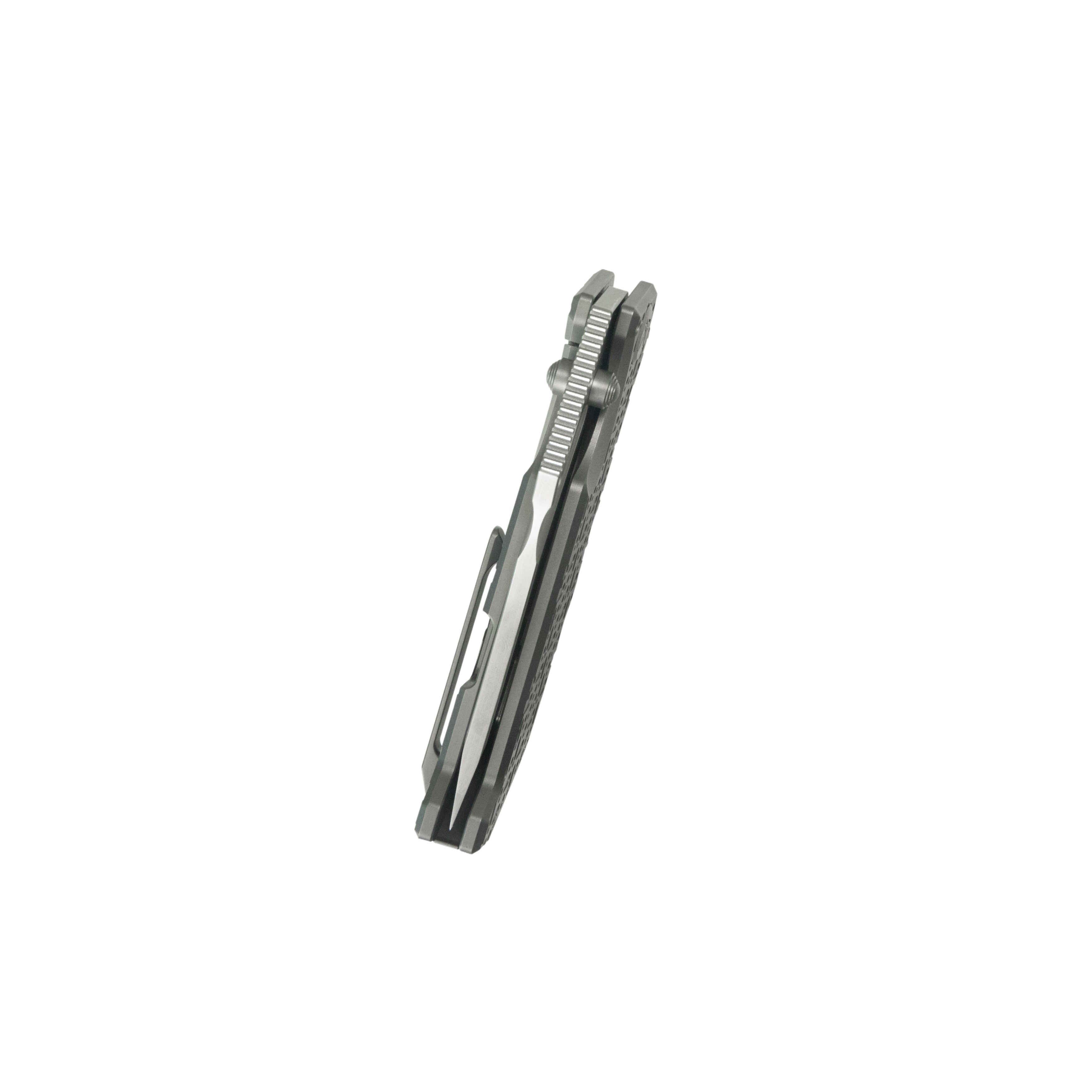 Kubey Hamster Frame Lock Folding Knife Grey Titanium Handle 3.46" Satin 14C28N Blade KU402A