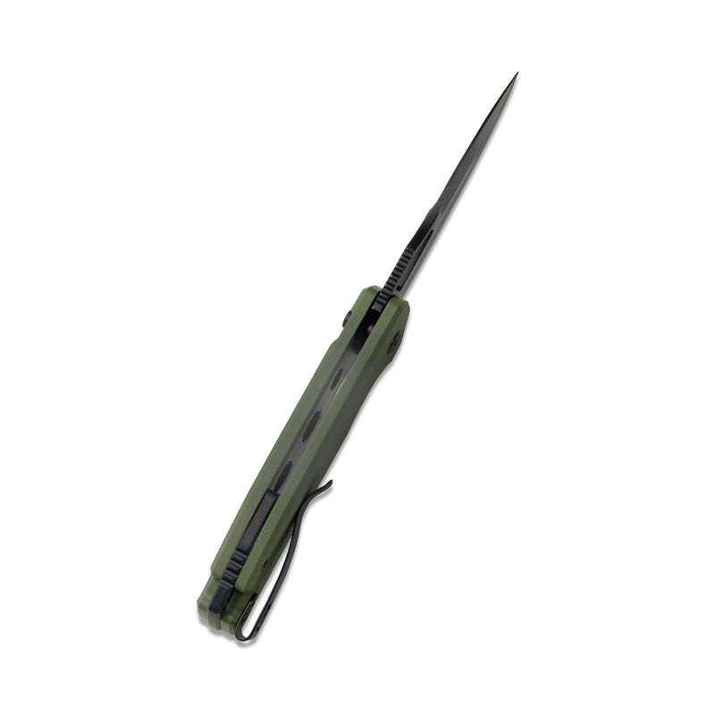 RDF Pocket Knife with Button Lock, Full-Contoured Green G-10 Handle 3.11" Blackwash AUS-10 Blade, Lightweight Hydra Designed Folding Knife for EDC KU316B