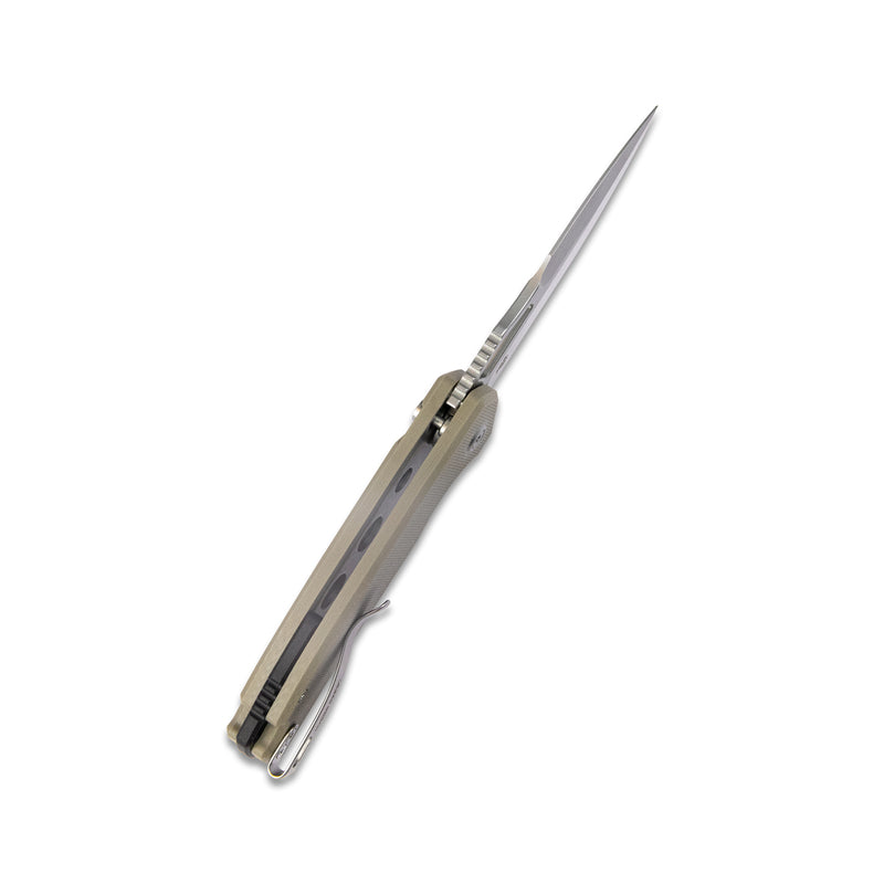 RDF Pocket Knife with Button Lock, Full-Contoured Tan G-10 Handle 3.11" Bead Blasted AUS-10 Blade, Lightweight Hydra Designed Folding Knife for EDC KU316D