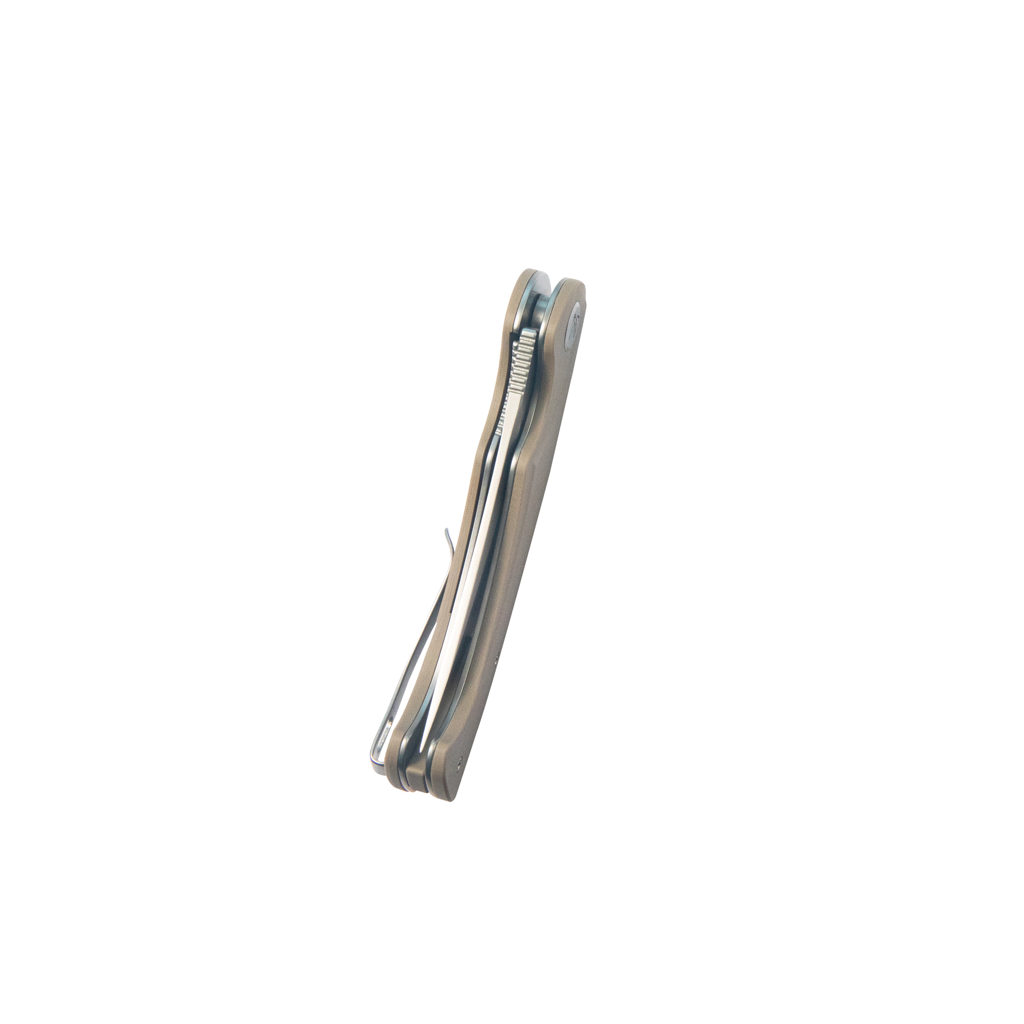 Kubey Scimitar Liner Lock Folding Knife Tan G10 Handle 3.46" Bead Blast 14C28N KU173M