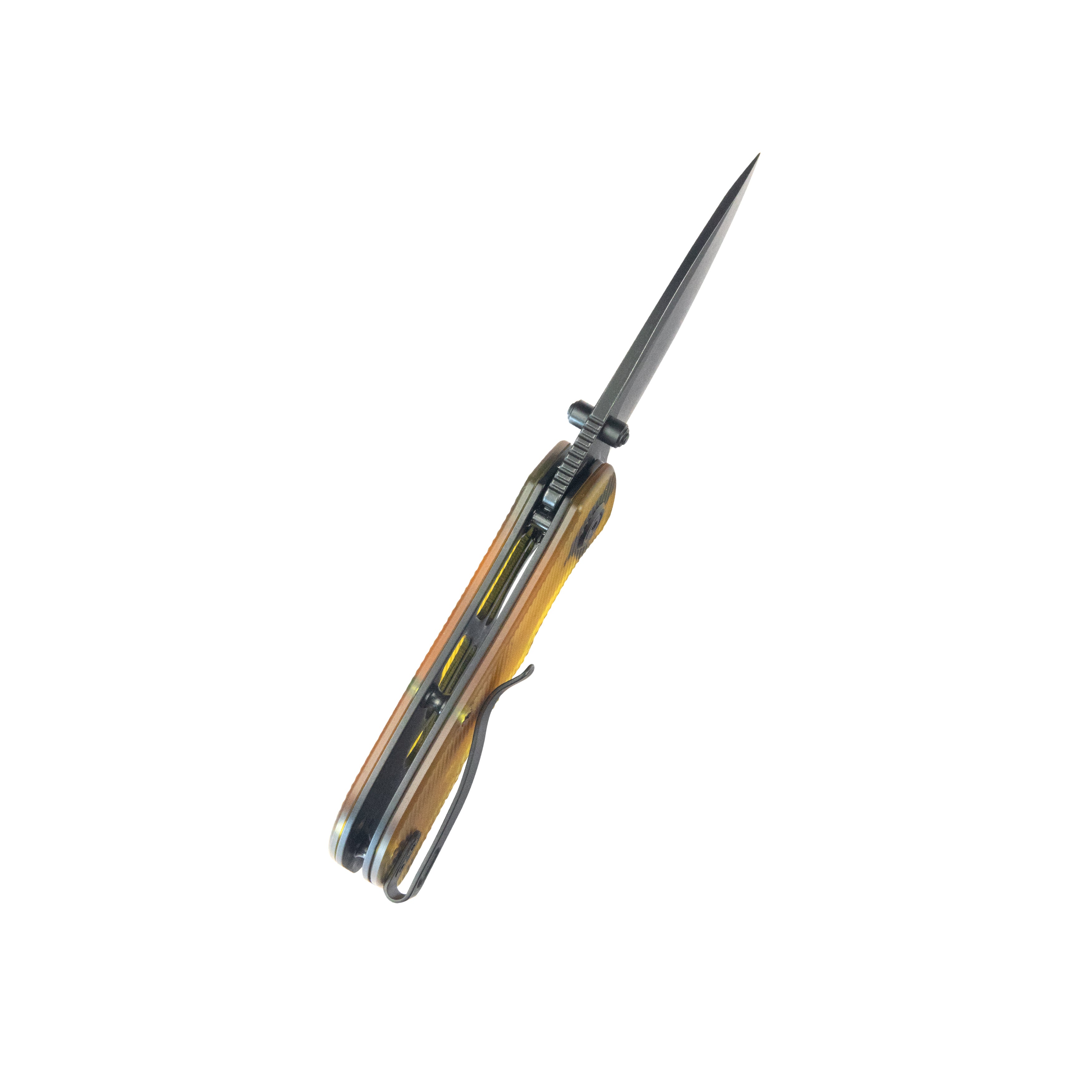 Kubey Karaji Liner Lock Dual Thumb Studs Open Folding Pocket Knife Ultem Handle 2.56" Blackwash 14C28N KU180M