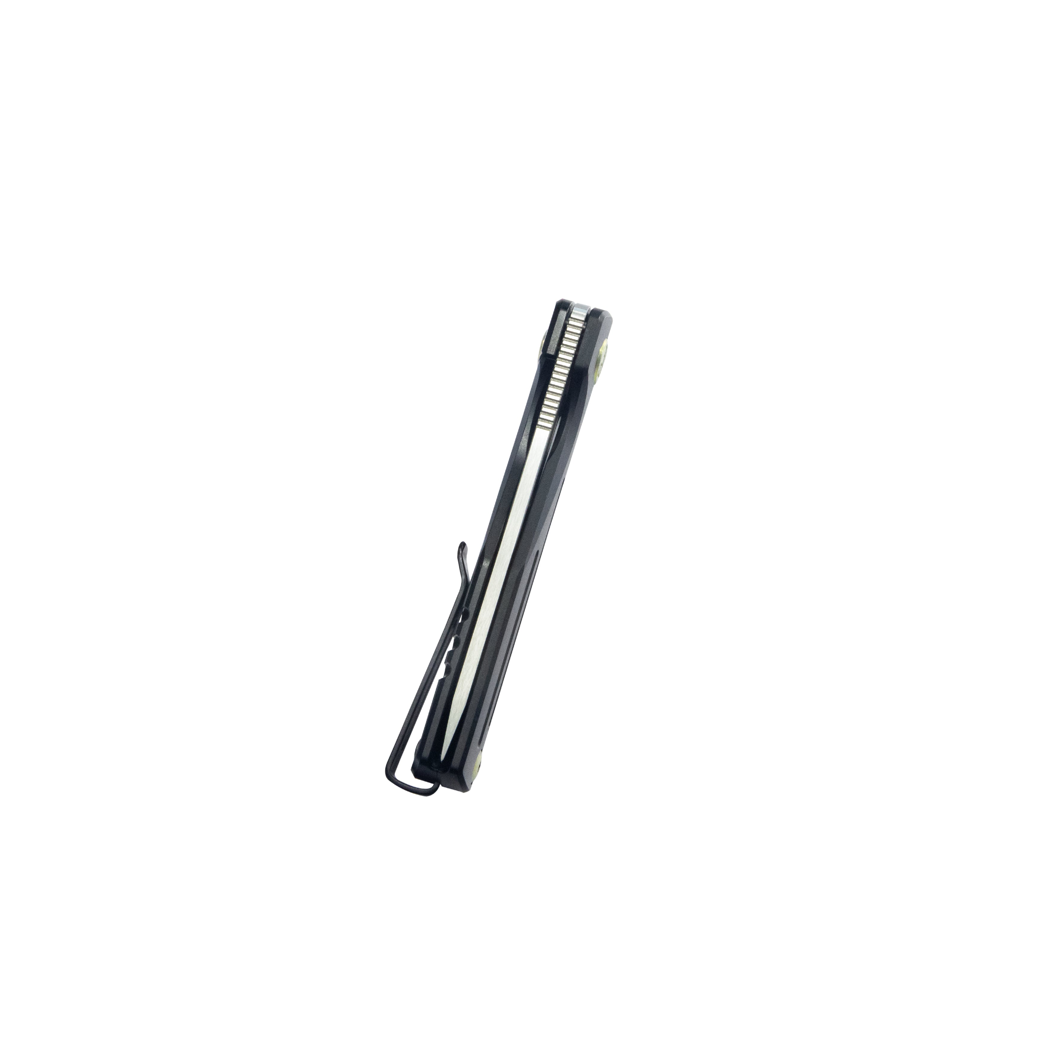 Kubey Musō Flipper Everyday Carry Knife Black Titanium Handle 2.95" Tanto Belt Satin M390 Blade KB244C