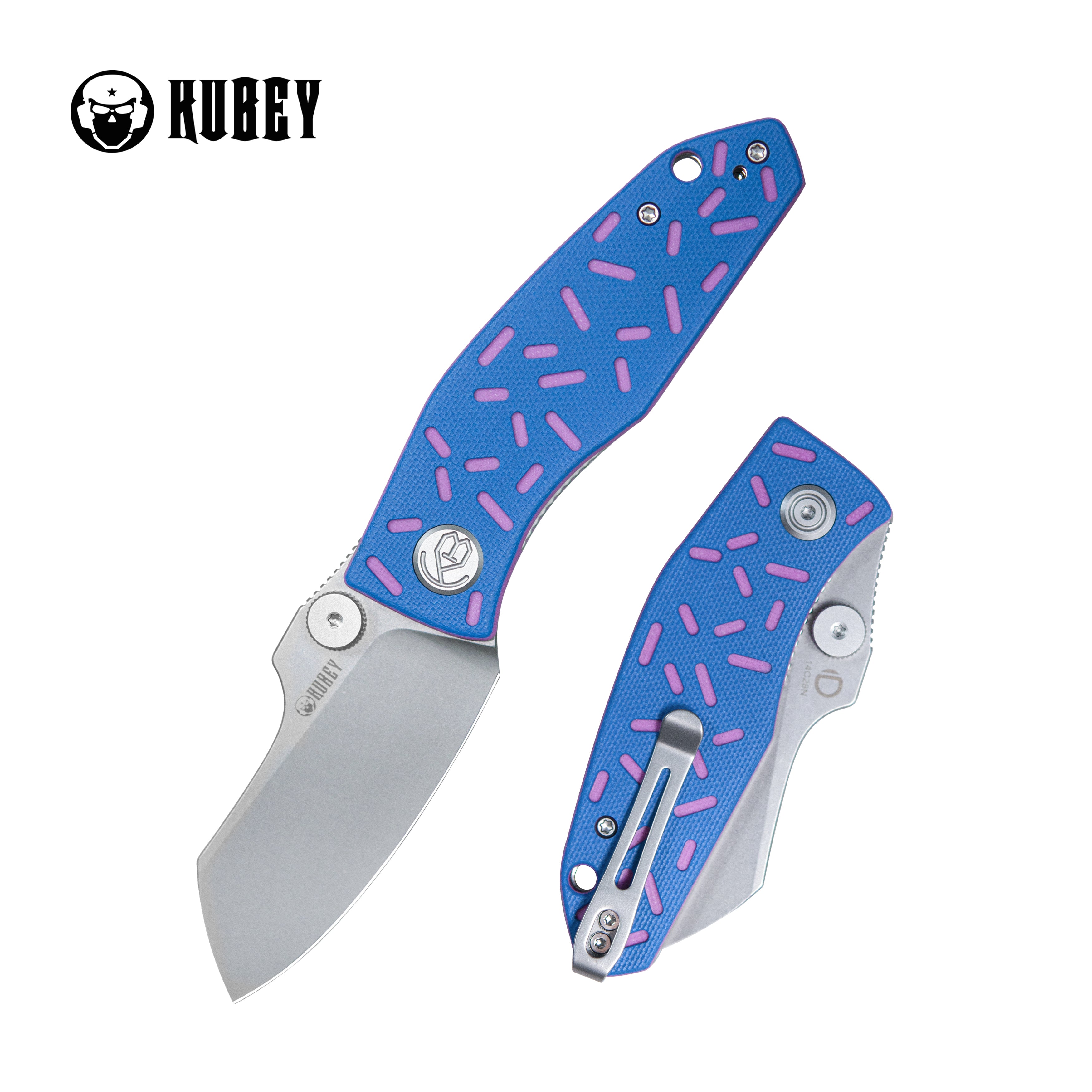 Monsterdog Liner Lock Folding Knife Blue G10 with Pink Sprinkles 2.95" Bead Blasted 14C28N KU337N