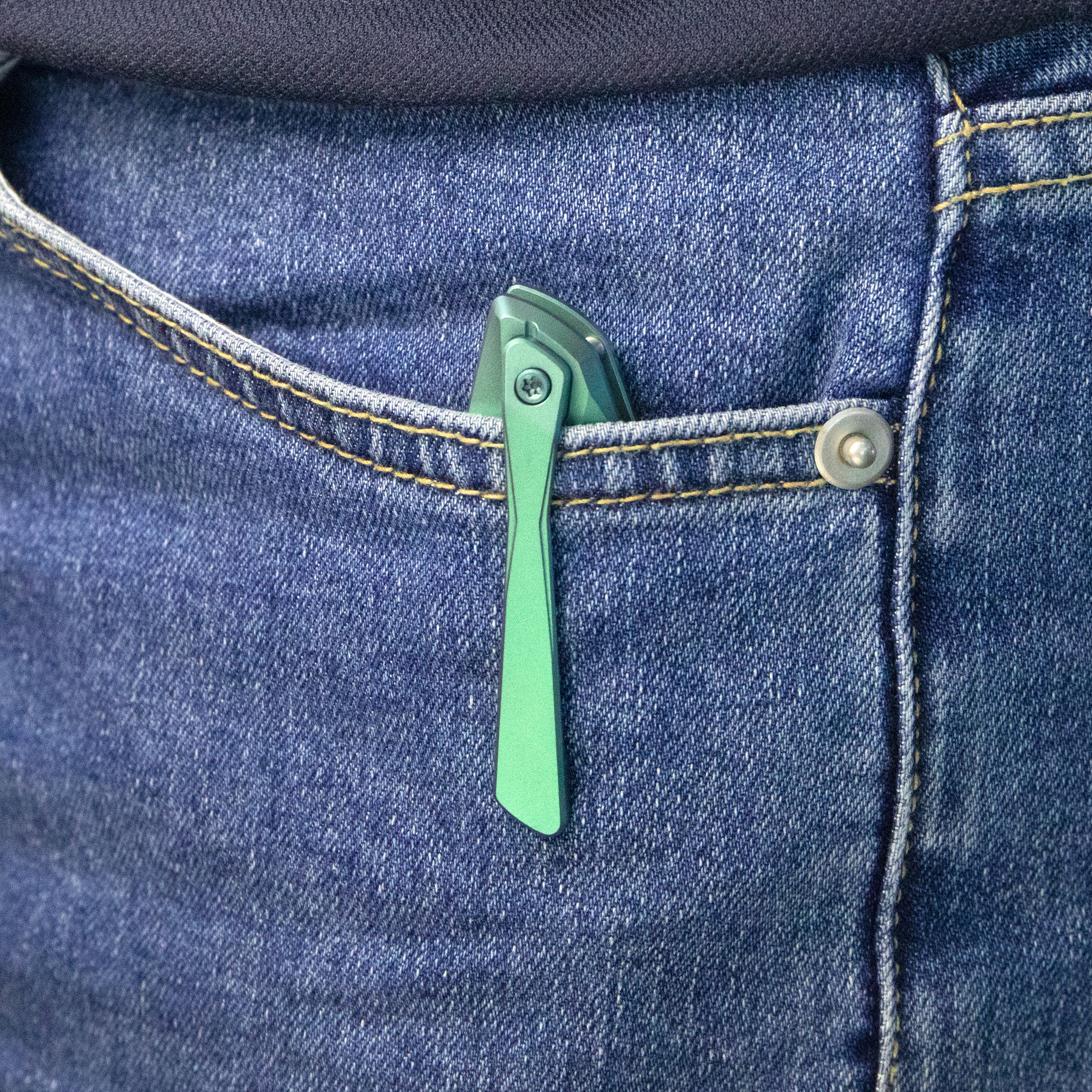 Kubey Nova Frame Lock Flipper Folding Knife Green 6AL4V Titanium Handle 3.66" Bead Blasted 14C28N KB235H