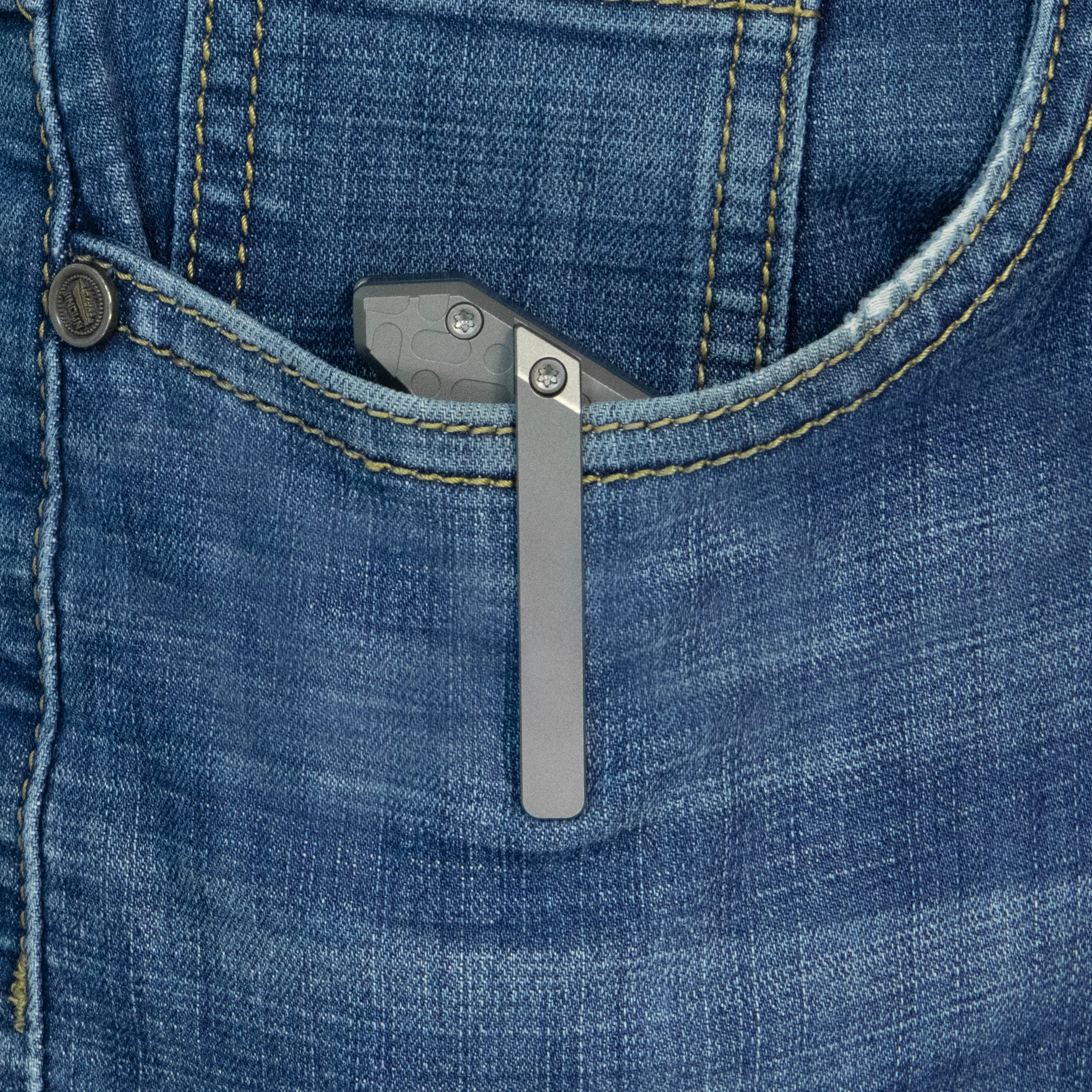 Kubey Hamster Frame Lock Folding Knife Grey Titanium Handle 3.46" Satin 14C28N Blade KU402A