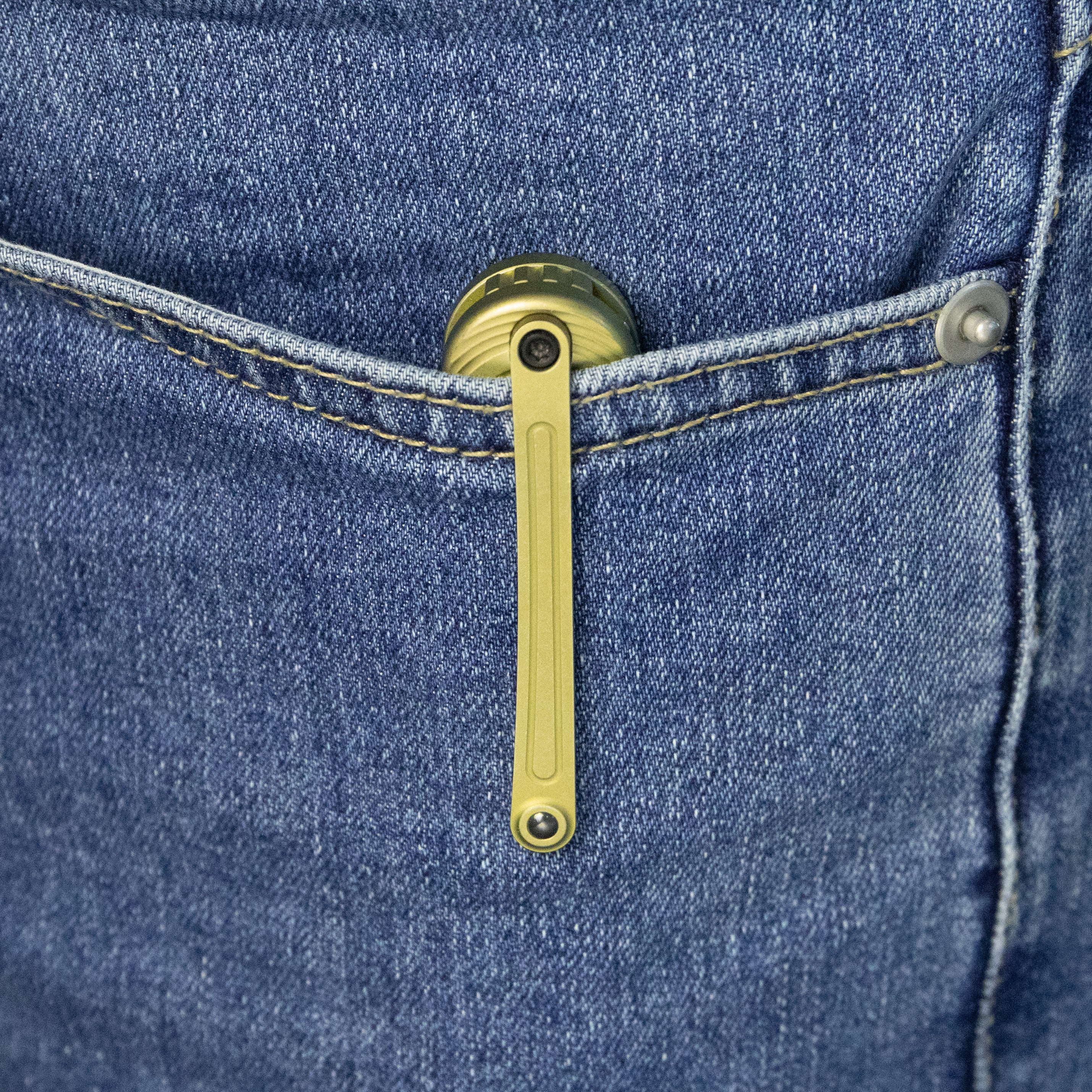 Dandy Frame Lock Gentlemans Pocket Folding Knife Anodized Gold Ti Handle 3.94" Blackwash S90V KB247E