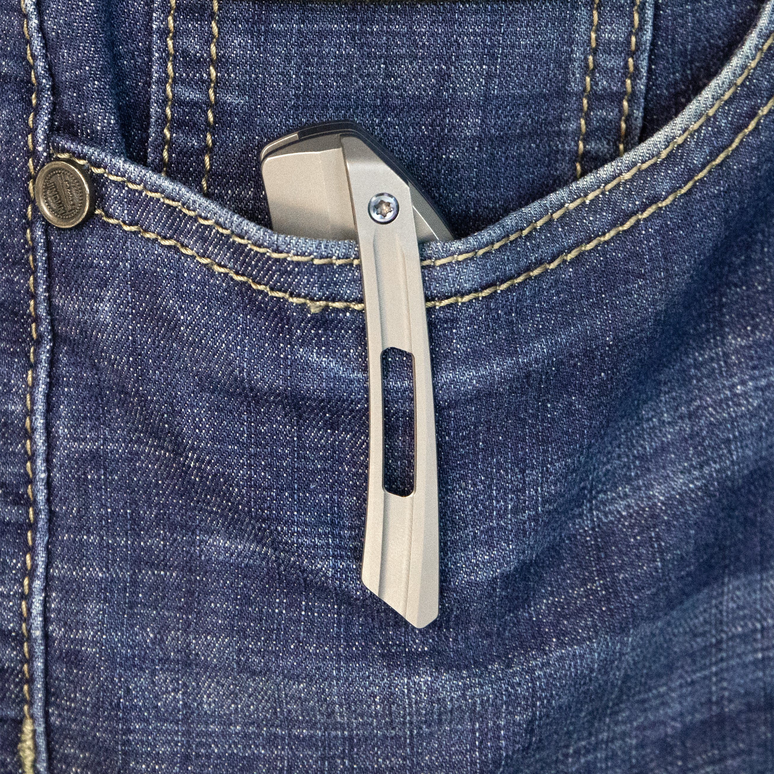 Kubey Hyperion Frame Lock Tactical Knife Gray 6AL4V Titanium Handle 3.5" Sandblast CPM-S35VN KB368A