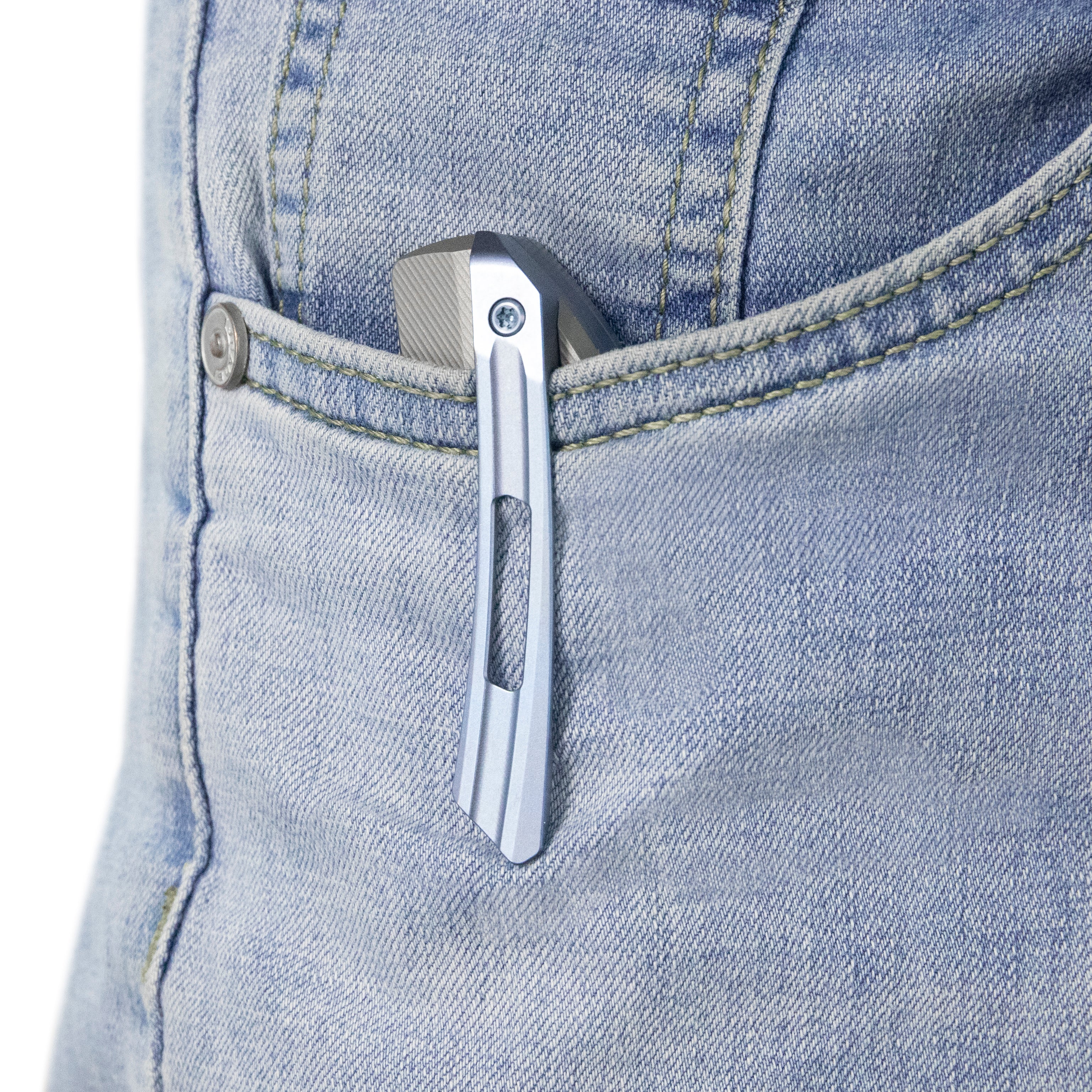 Kubey Hyperion Frame Lock Flipper Knife Grey Titanium Handle w/ Micro Milling Lines 3.5" Sandblast CPM-S35VN KB368G