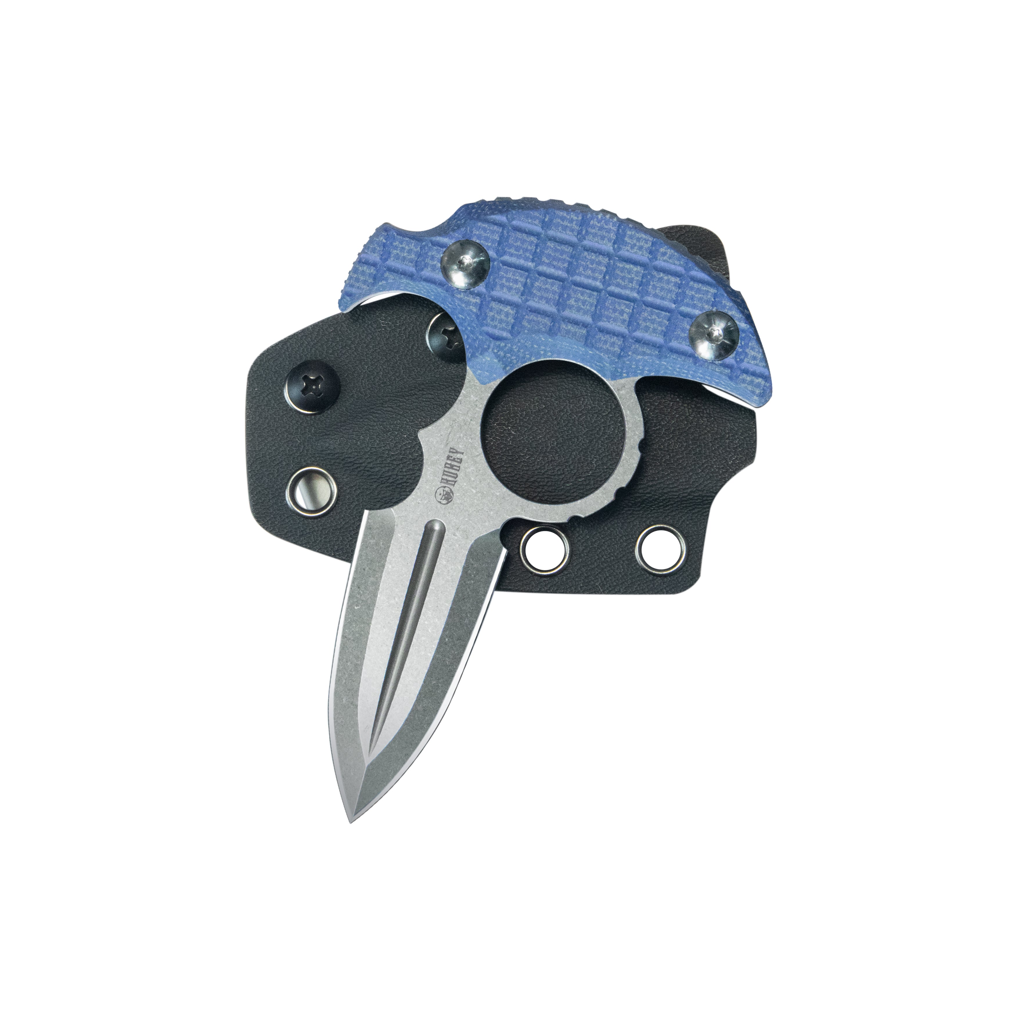 Kubey Cavy Fixed Blade Knife Blue Micarta Handle 2.95'' Stonewash 14C28N Blade KU403D