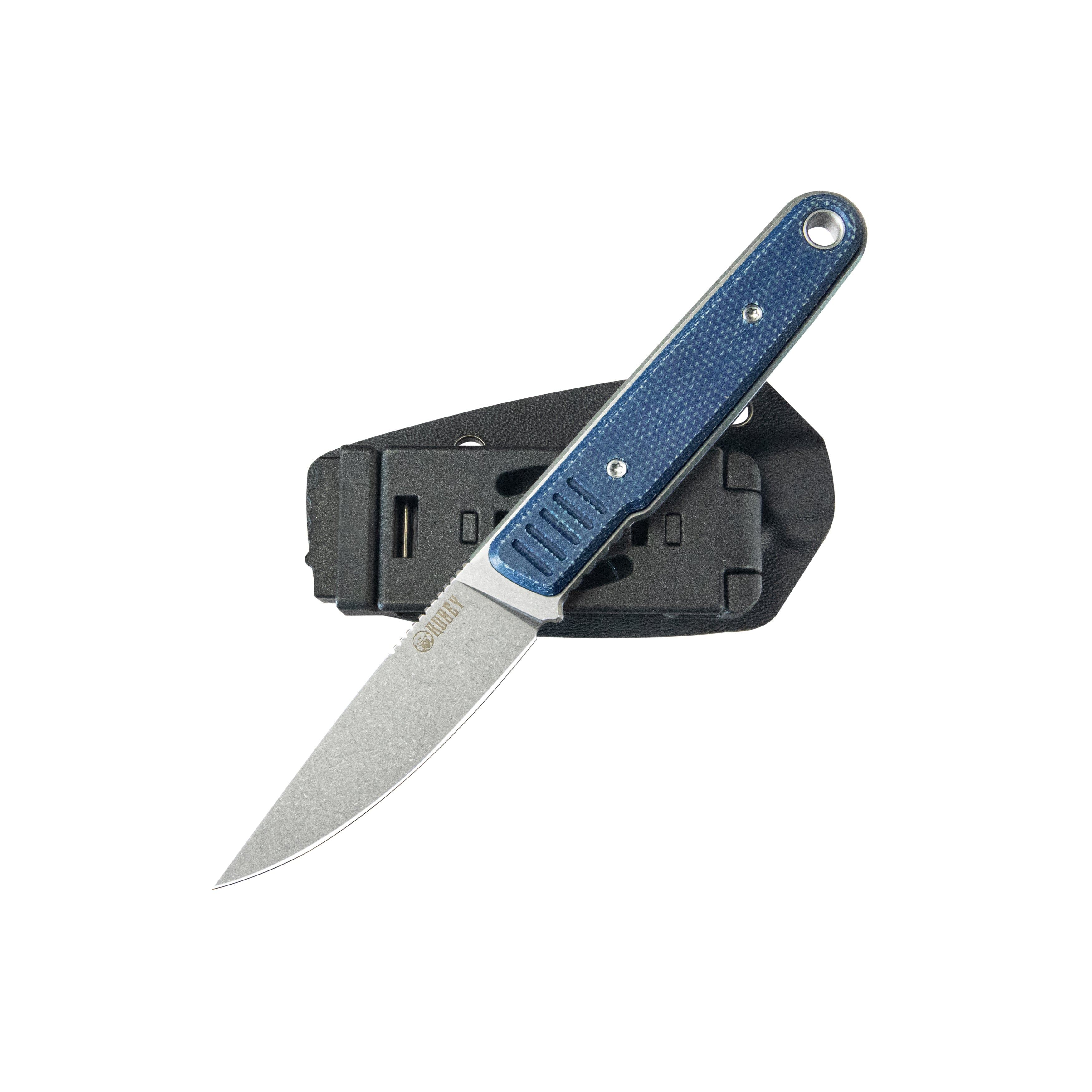 Kubey JL Drop Point Fixie Everyday Carry Fixed Blade Knife Blue Micarta Handle 3.11" Beadblast 14C28N KU356B