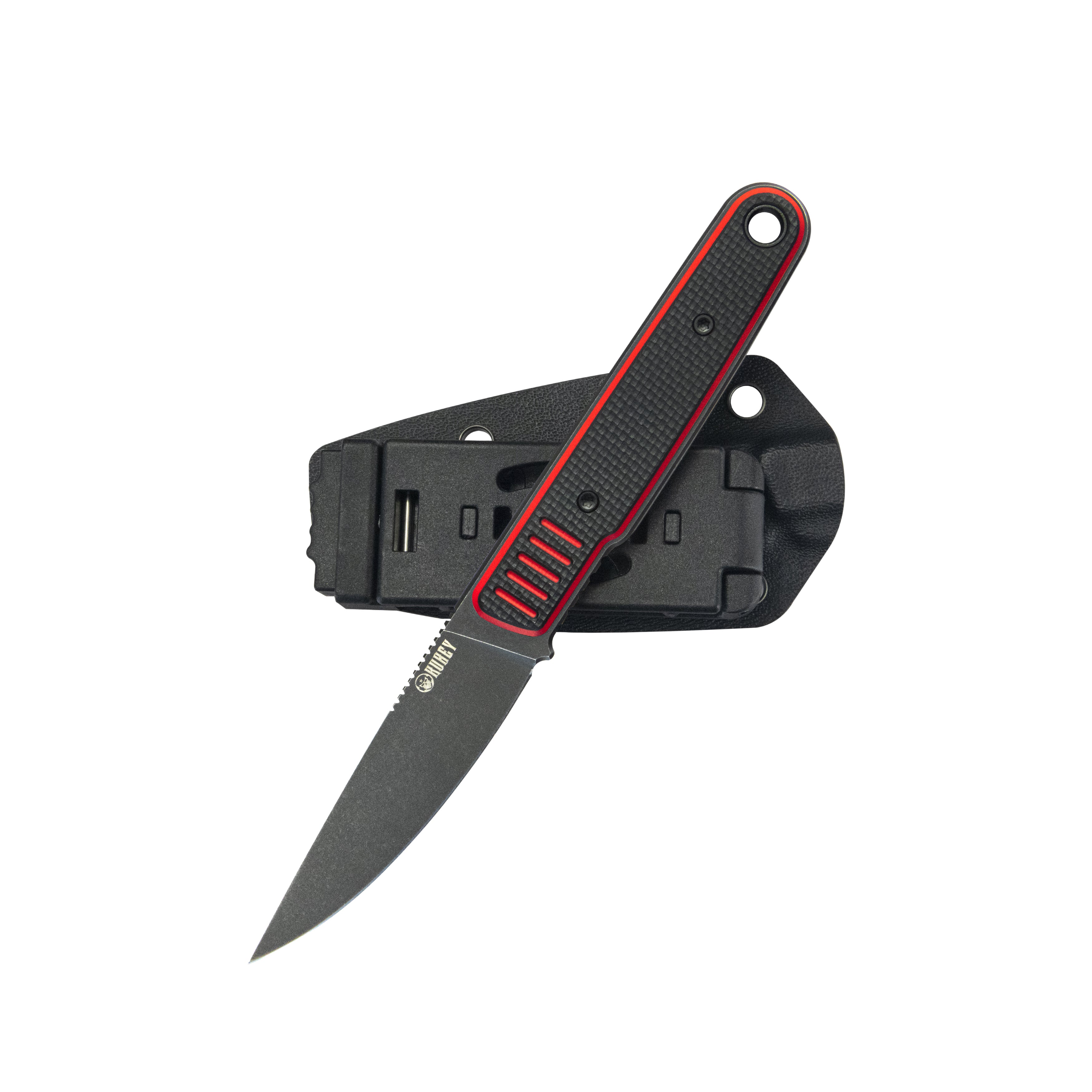 Kubey JL Drop Point Fixie Every Day Carry Fixed Blade Knife Red Black G-10 3.11'' Drop Point Blackwash 14C28N KU356A