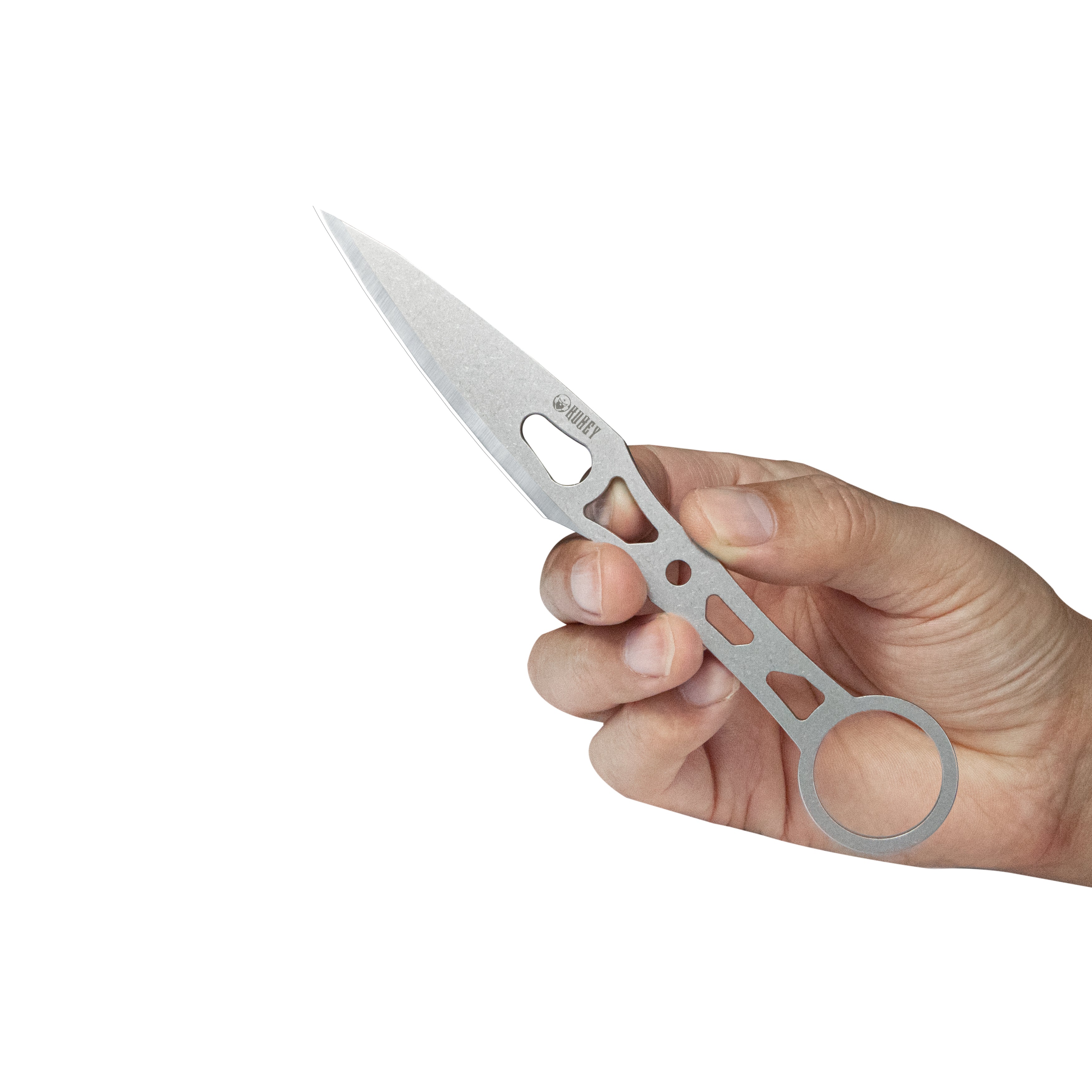 Kubey Jake Hoback Knives Kunai Fixed Gear Skeletonized Handle 3.23'' Stonewashed 14C28N Blade KU401