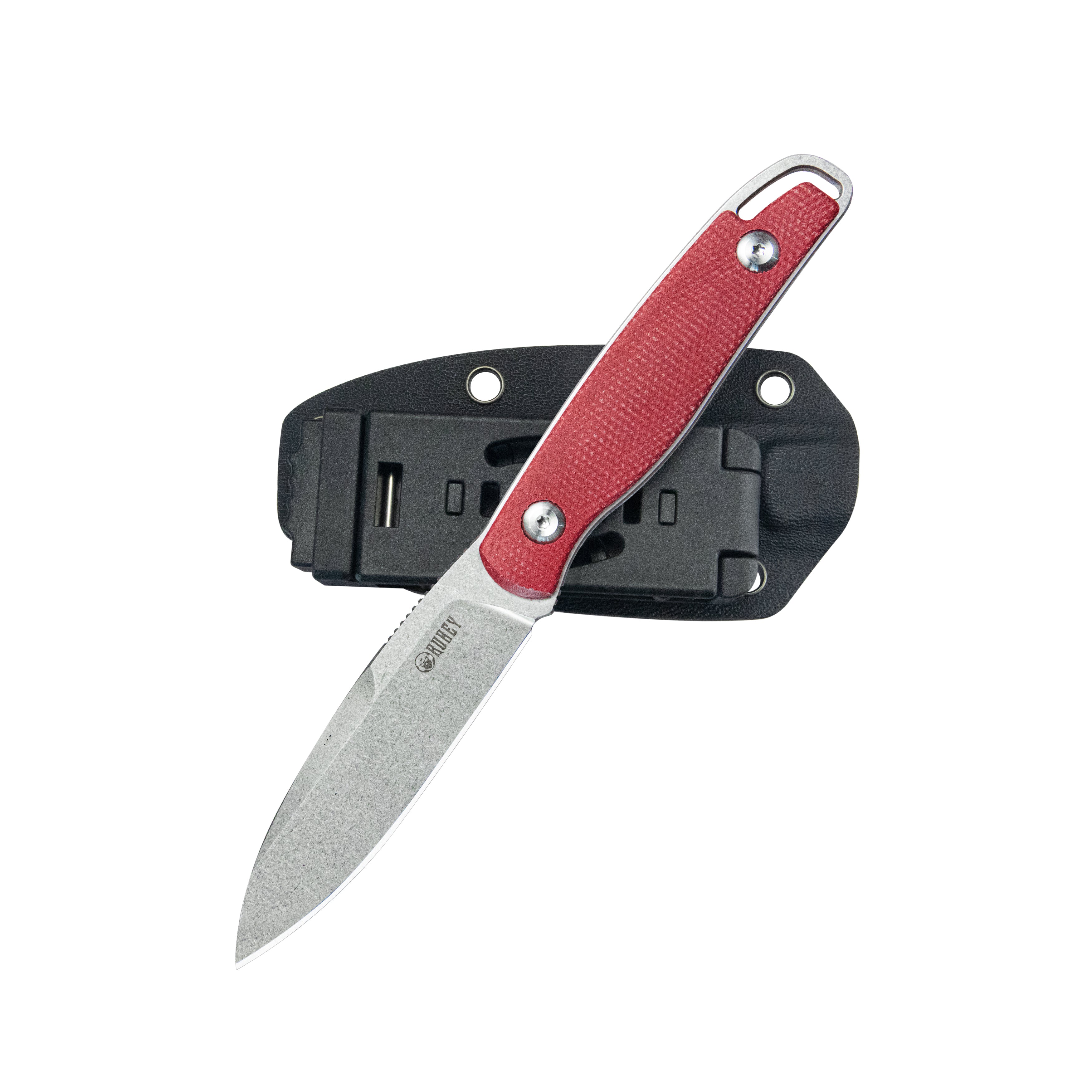Kubey Dust Devil Utility Knife Fixed Blade Knives Red Micarta 3.23'' Beadblast 14C28N KU357B
