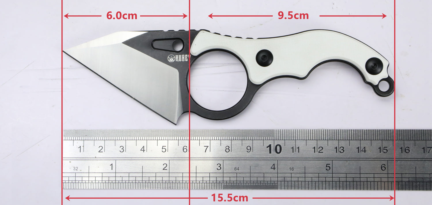 Hippocam Fixed Blade Knife Finger Ring Ivory G10 Handle 2.36" Satin and Blackwash D2 Blade KU166C