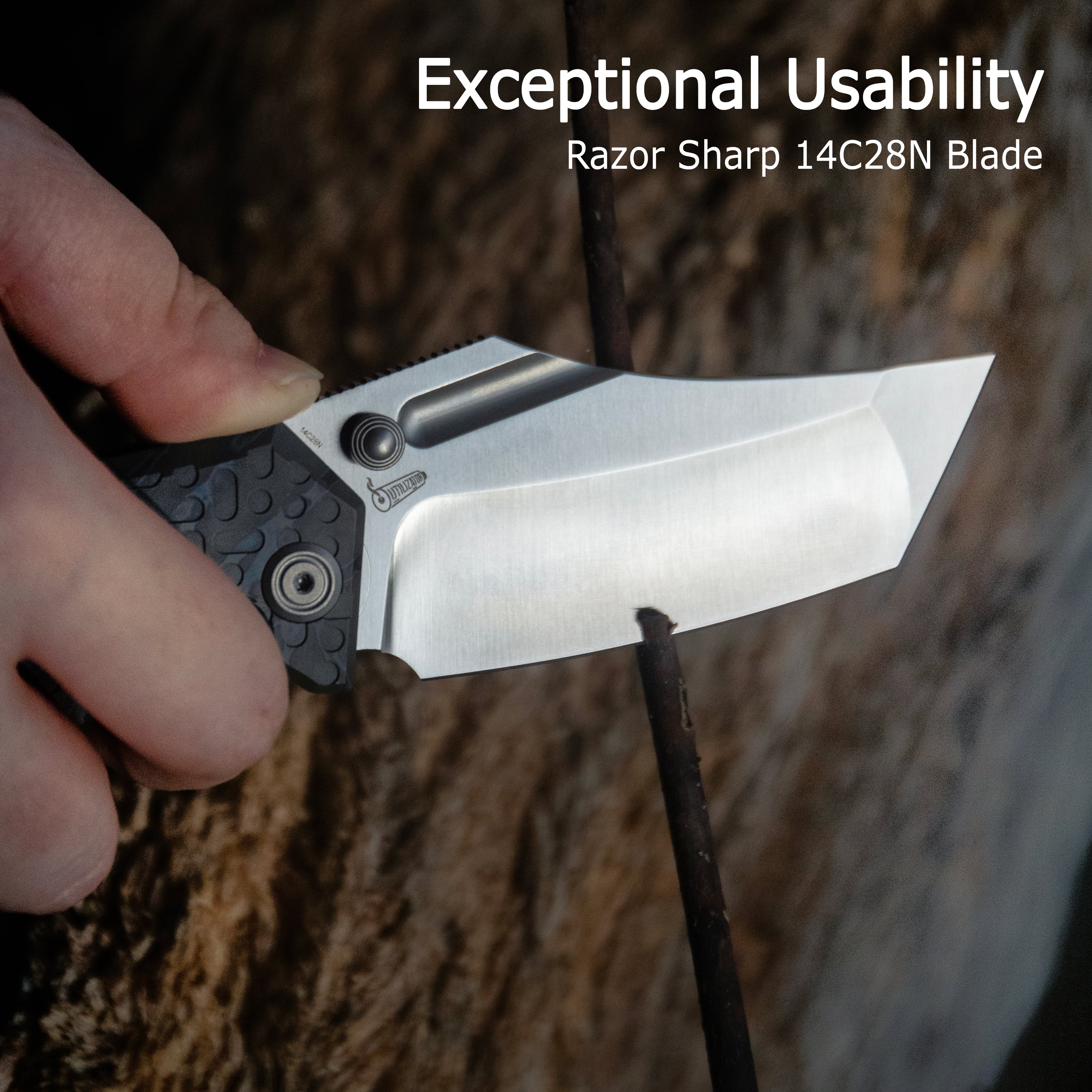 Kubey Hamster Frame Lock Folding Knife Grey Titanium Handle 3.46" Satin 14C28N Blade KU402A