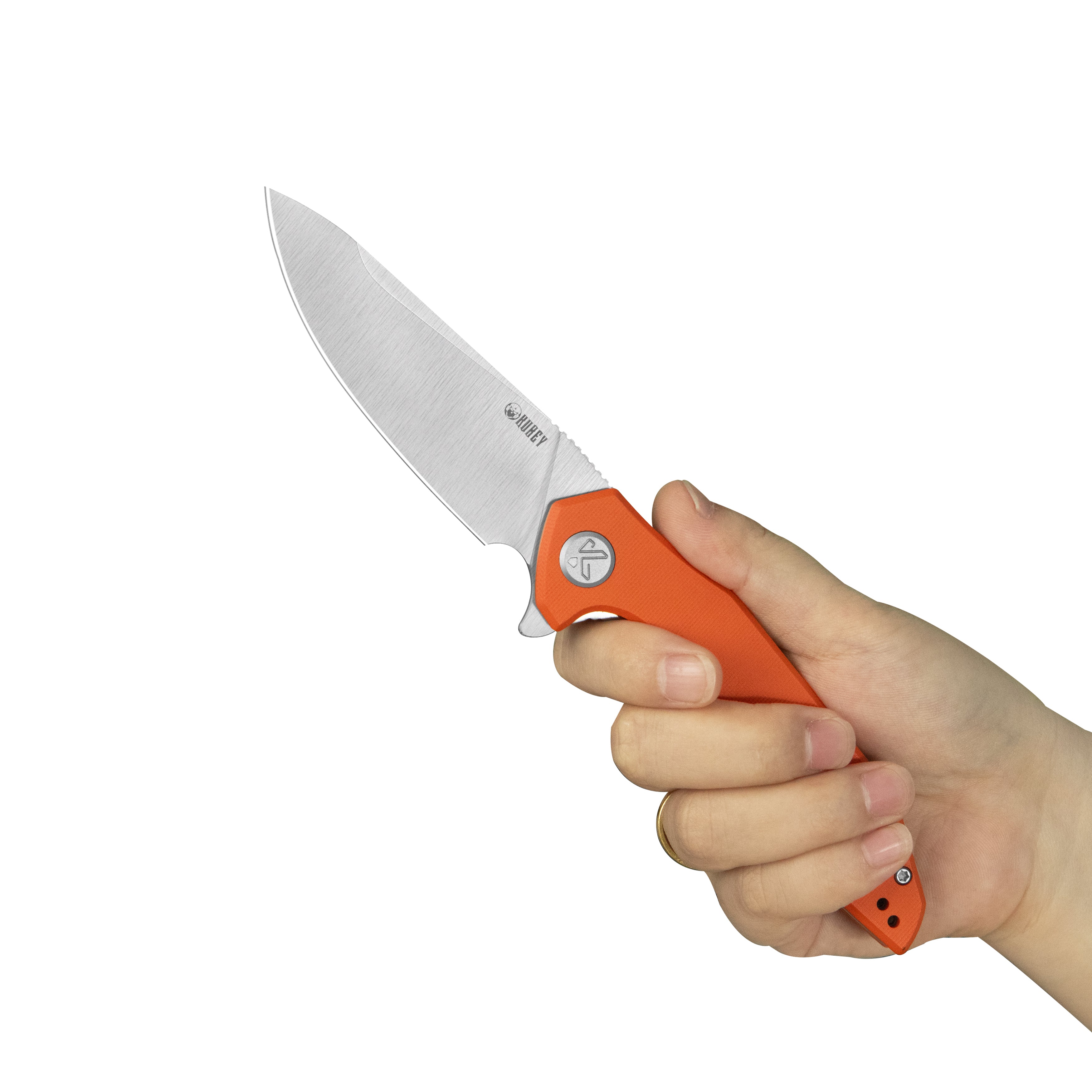 Kubey Nova Liner Lock Flipper Folding Pocket Knife Orange G10 Handle Satin 14C28N KU117M