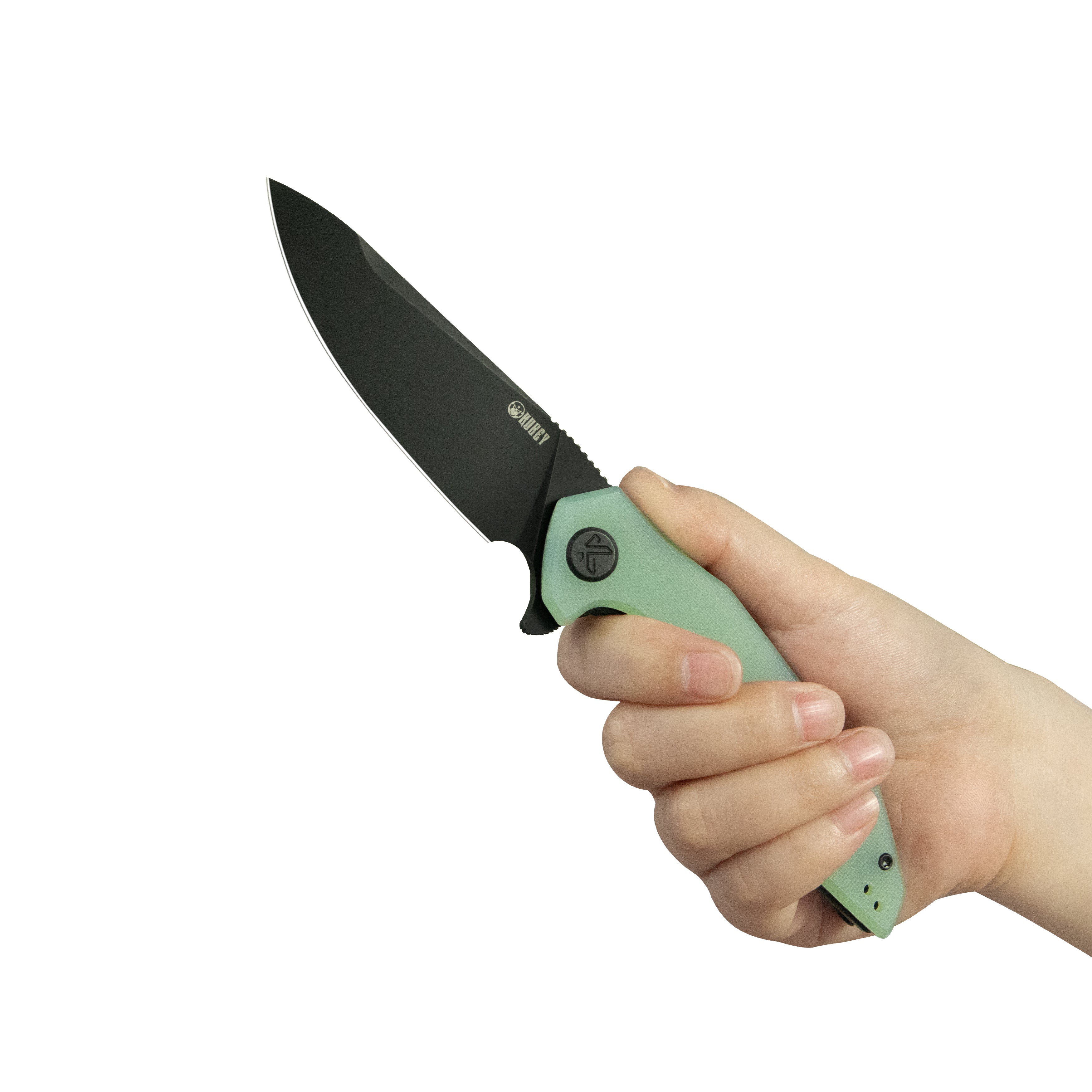 Kubey Nova Liner Lock Flipper Folding Pocket Knife Jade G-10 Handle Blackwash 14C28N KU117O