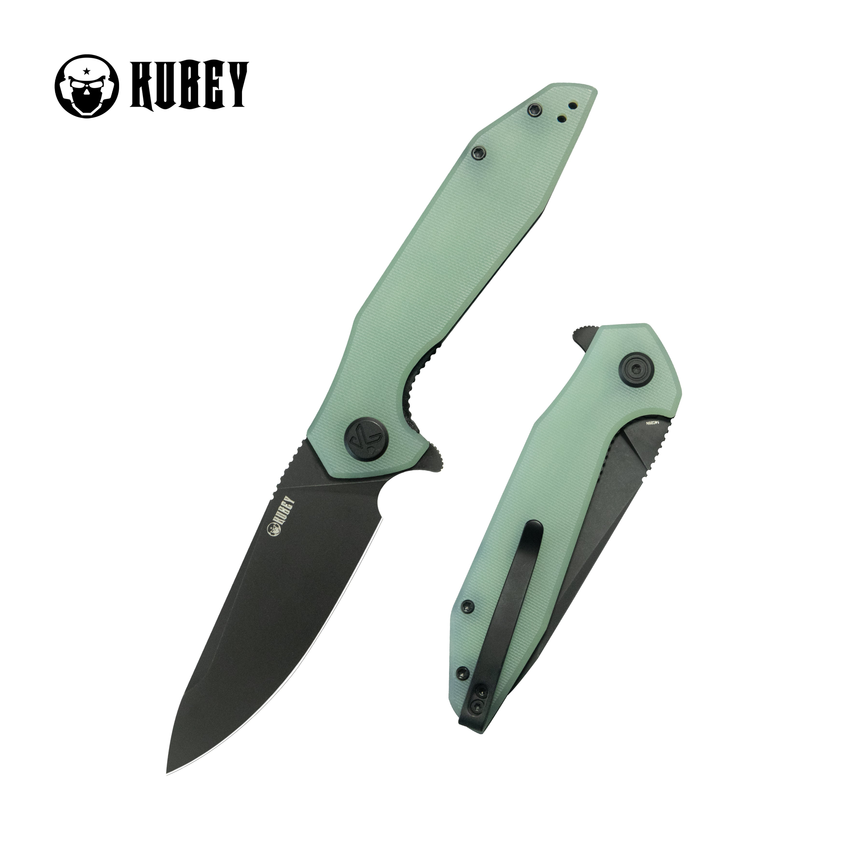Kubey Nova Liner Lock Flipper Folding Pocket Knife Jade G-10 Handle Blackwash 14C28N KU117O