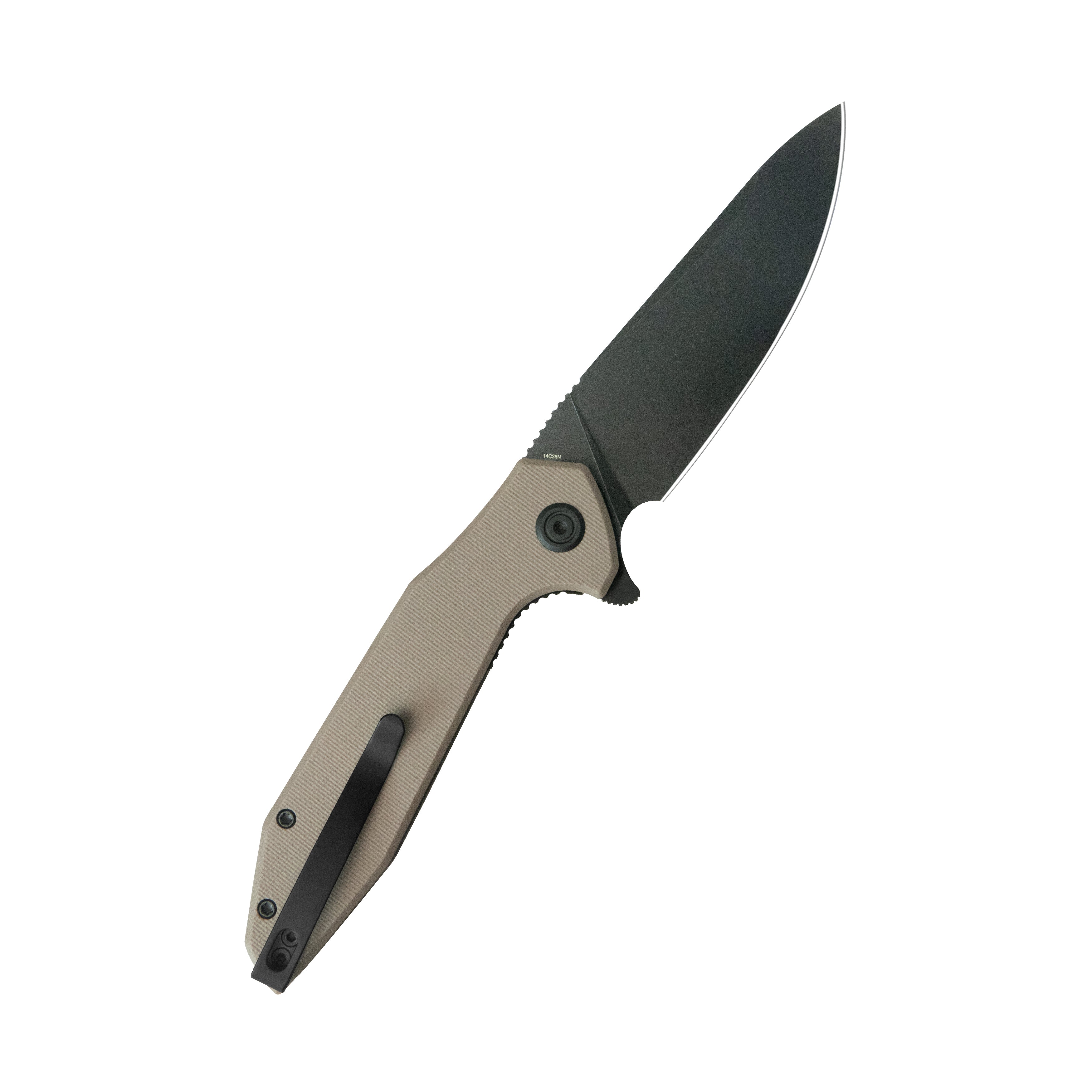 Kubey Nova Liner Lock Flipper Folding Pocket Knife Beige G-10 Handle Blackwash 14C28N KU117P