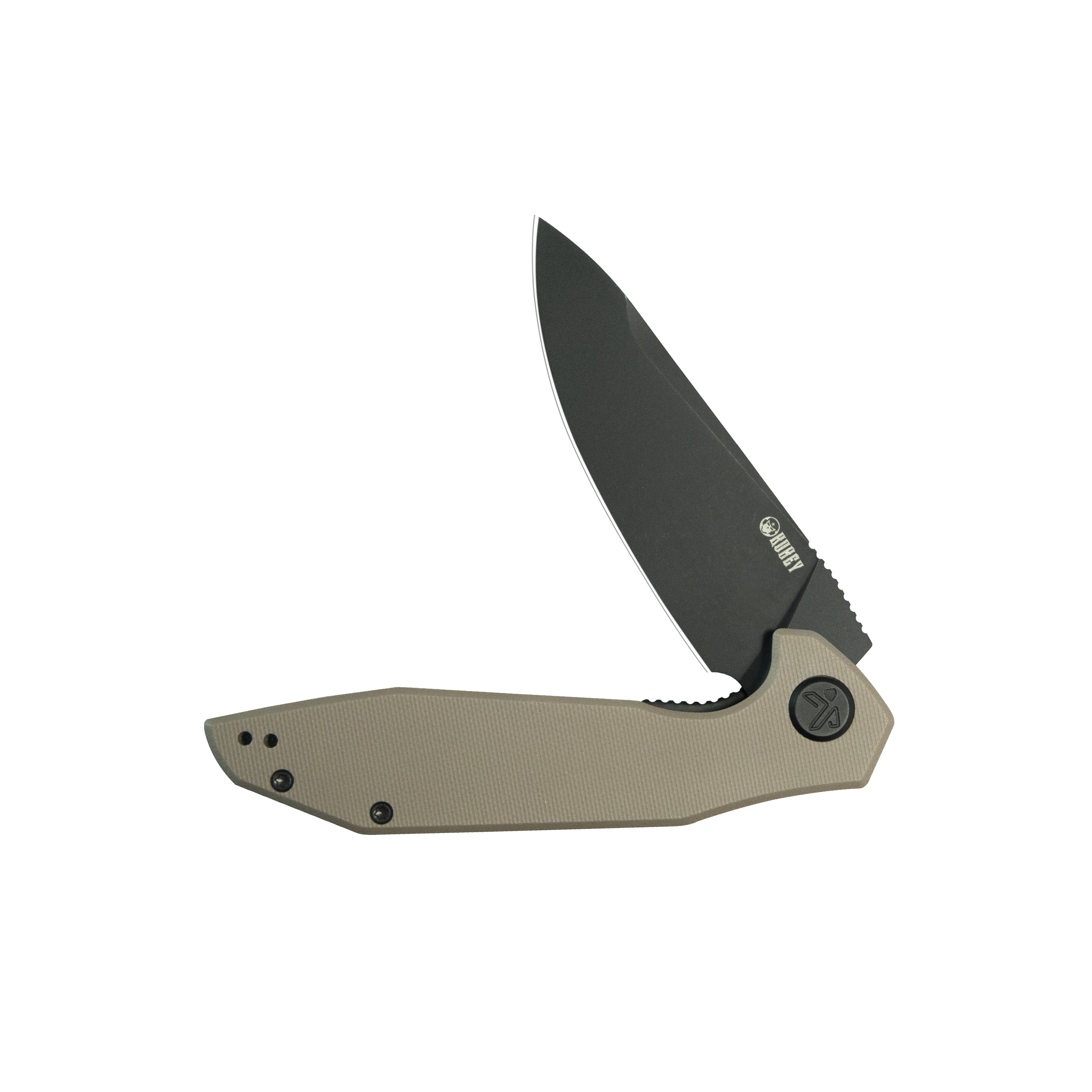 Kubey Nova Liner Lock Flipper Folding Pocket Knife Beige G-10 Handle Blackwash 14C28N KU117P