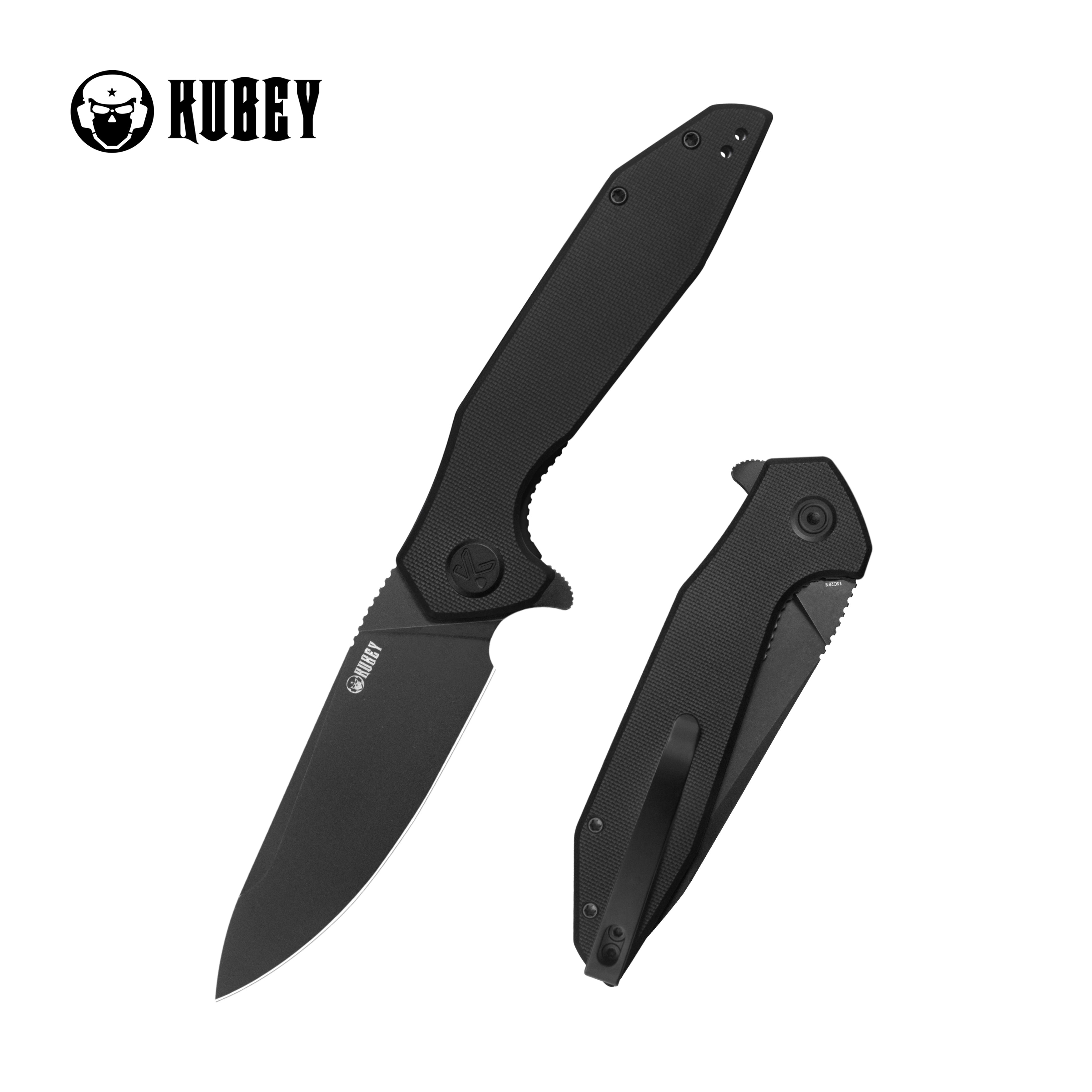 Kubey Nova Liner Lock Flipper Folding Pocket Knife Black G-10 Handle Blackwash 14C28N KU117Q