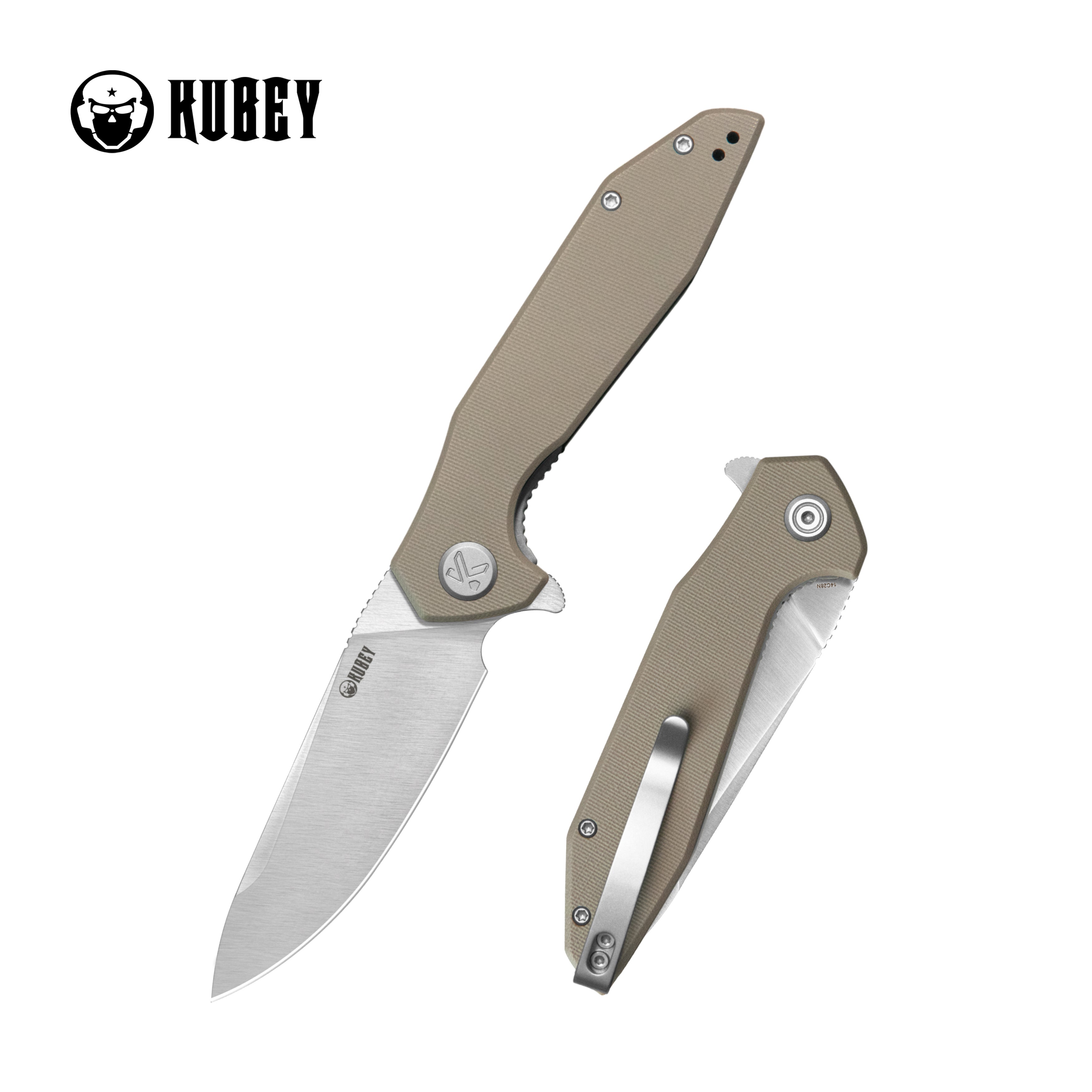 Kubey Nova Liner Lock Flipper Folding Pocket Knife Beige G-10 Handle Satin 14C28N KU117R