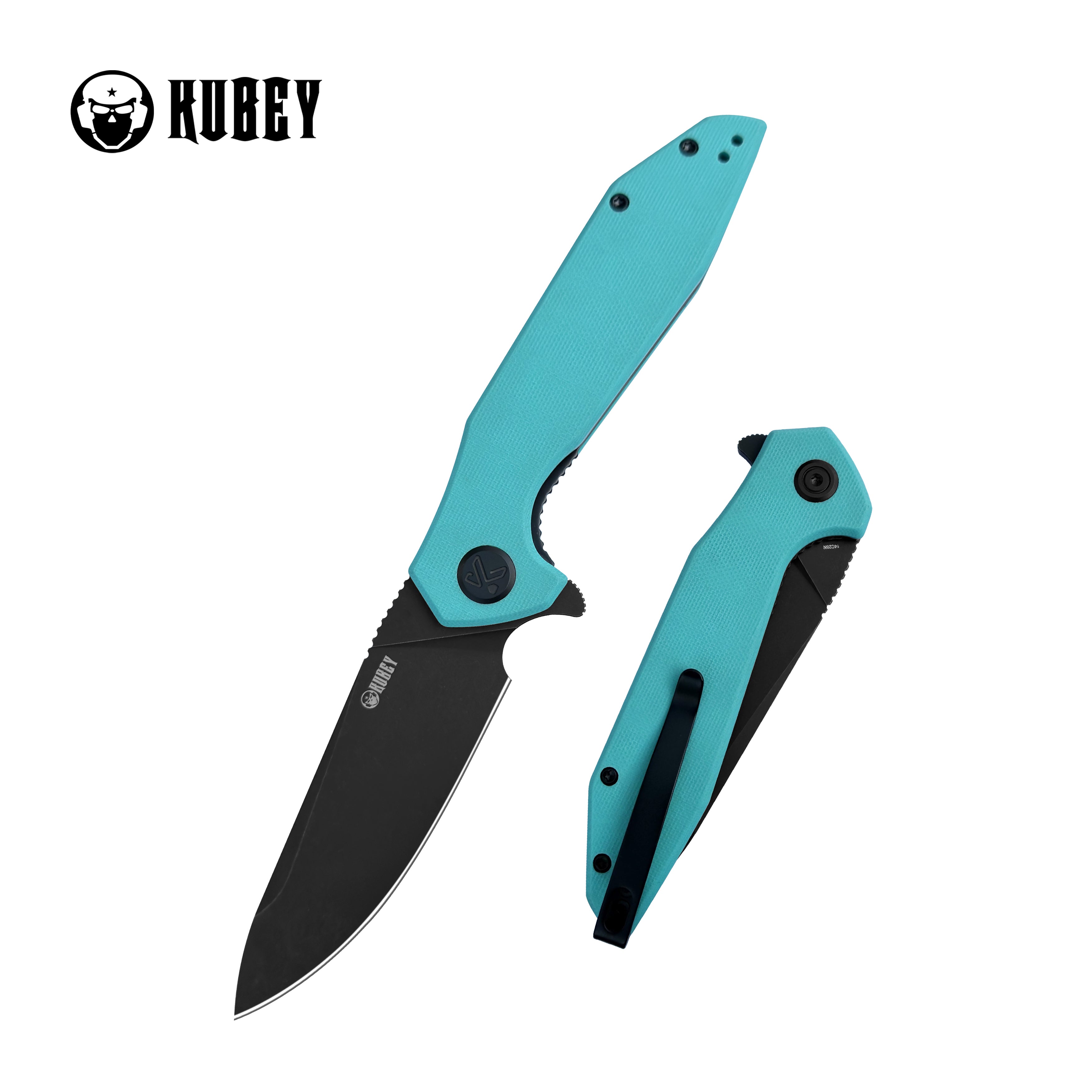 Kubey Nova Liner Lock Flipper Folding Pocket Knife Blue G-10 Handle Blackwash 14C28N KU117S