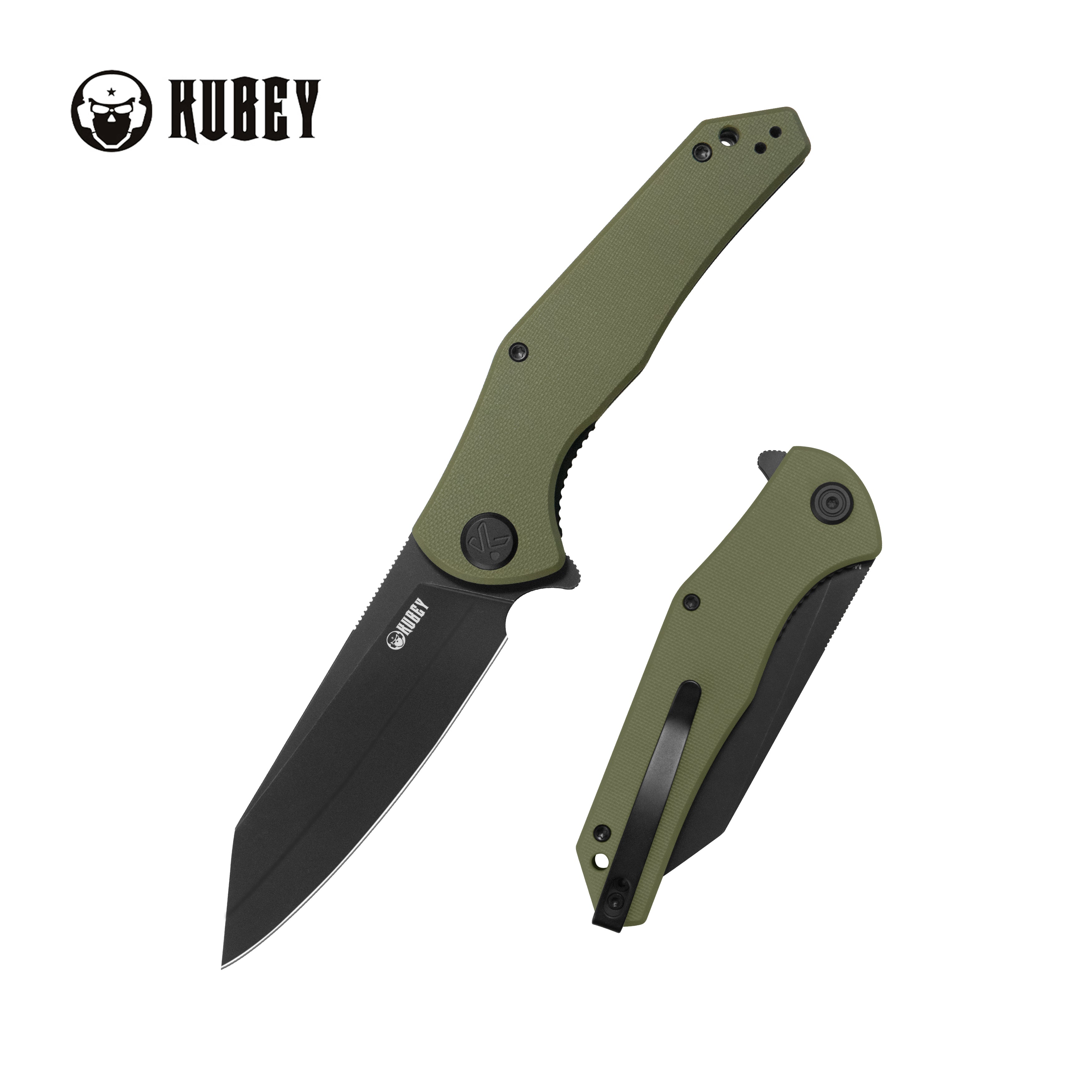Kubey Flash Liner Lock Flipper Folding Knife Green G10 Handle 3.86" Blackwash San Mai M2 KU158L