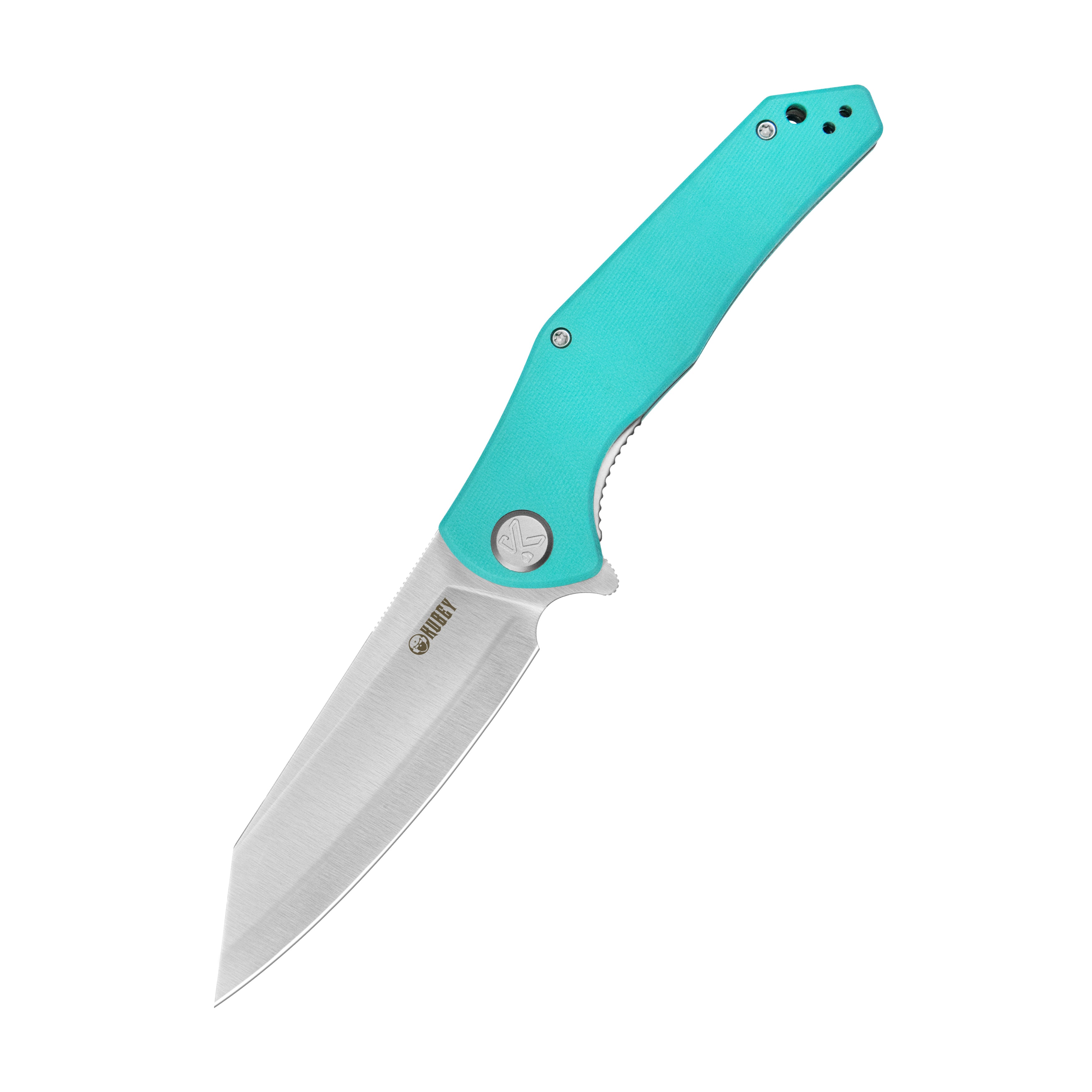 Kubey Flash Liner Lock Flipper Folding Knife Tiffany Blue G10 Handle 3.86" Beadblast San Mai M2 KU158M