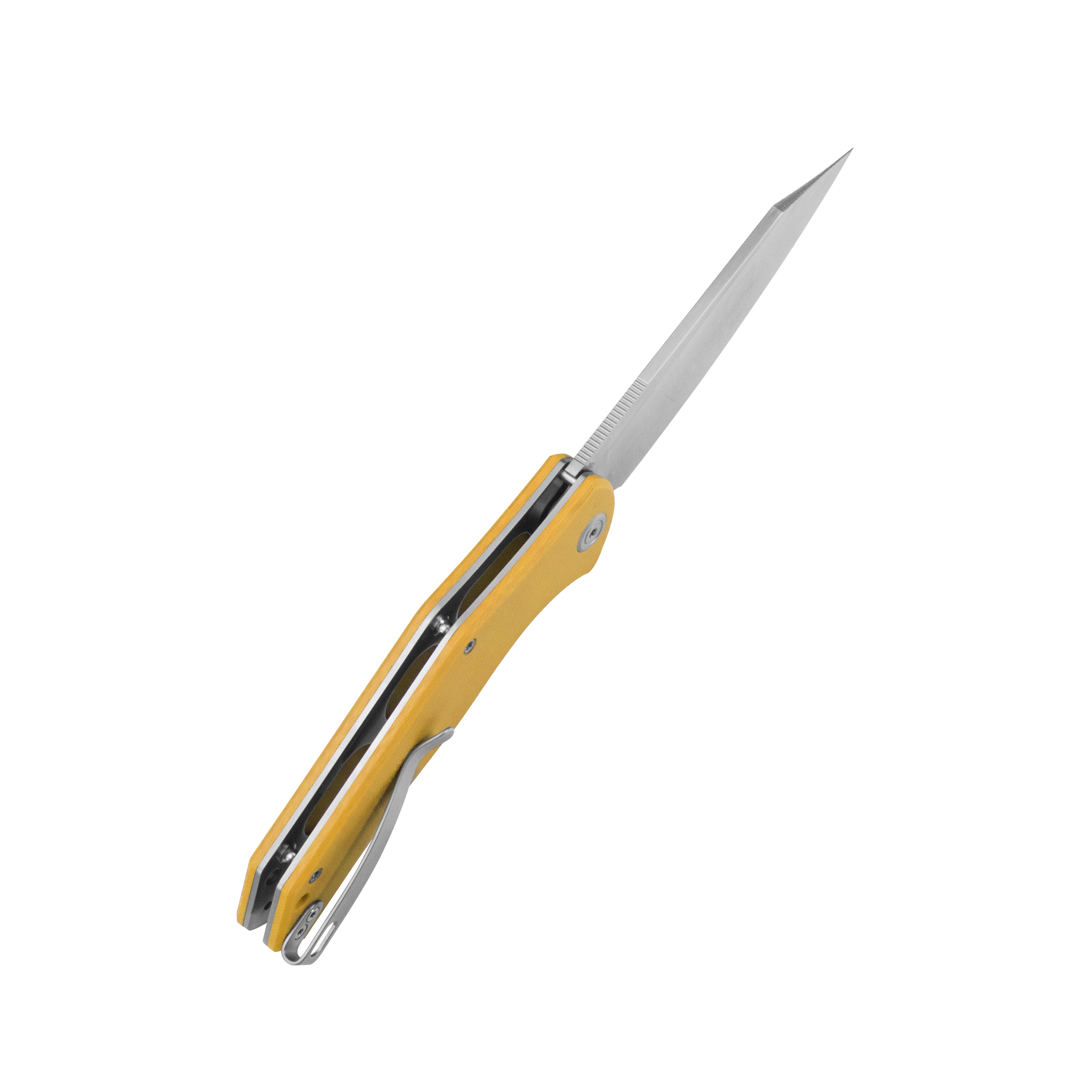 Kubey Flash Liner Lock Flipper Folding Knife Yellow G10 Handle 3.86" Satin San Mai M2 KU158N