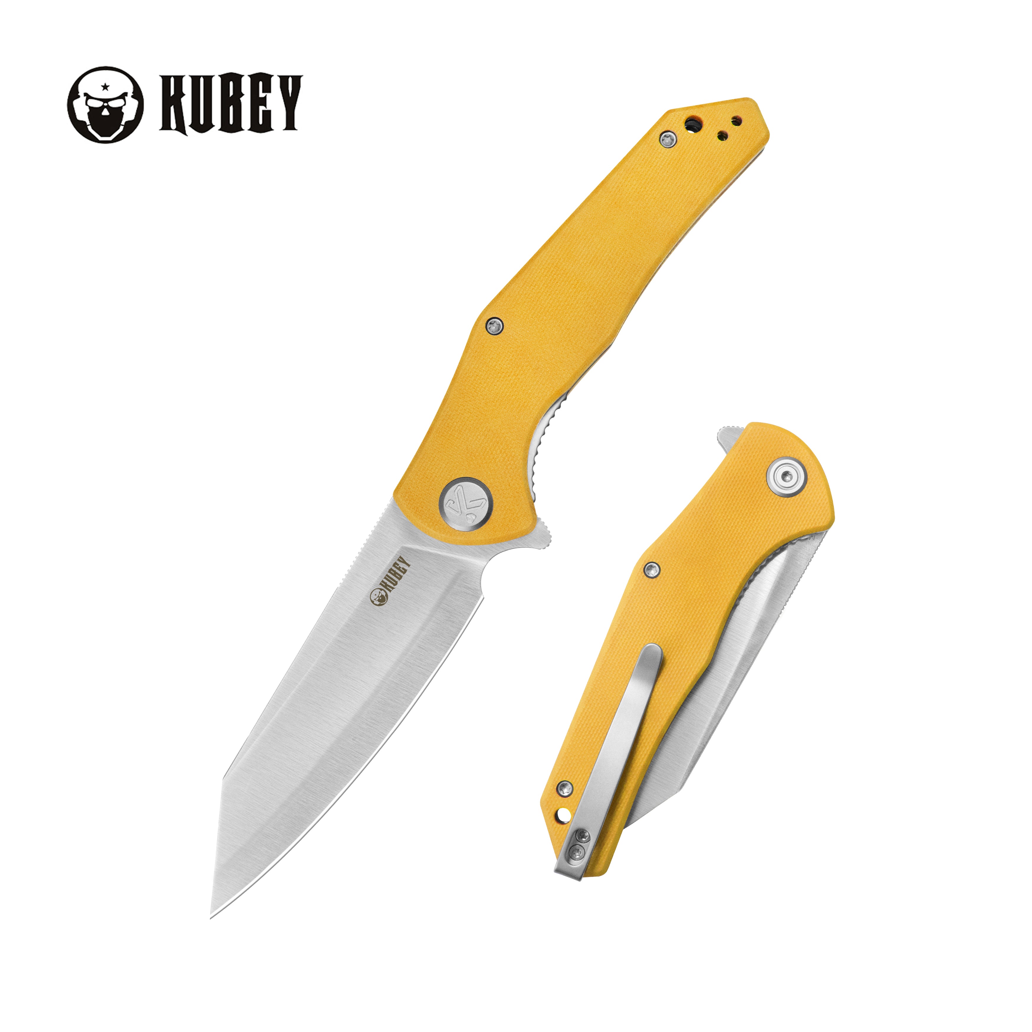 Kubey Flash Liner Lock Flipper Folding Knife Yellow G10 Handle 3.86" Satin San Mai M2 KU158N
