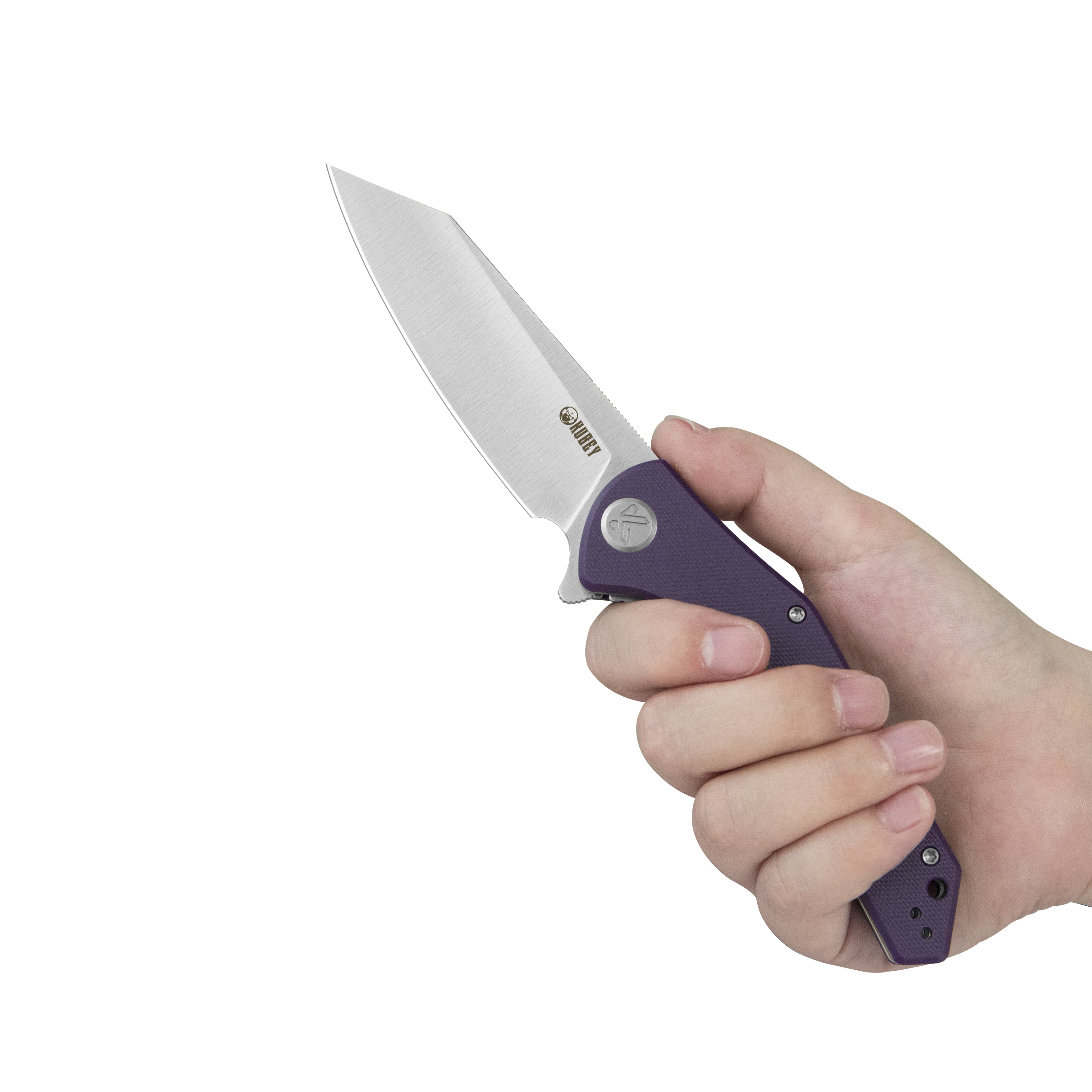 Kubey Flash Liner Lock Flipper Folding Knife Purple G10 Handle 3.86" Satin San Mai M2 KU158P