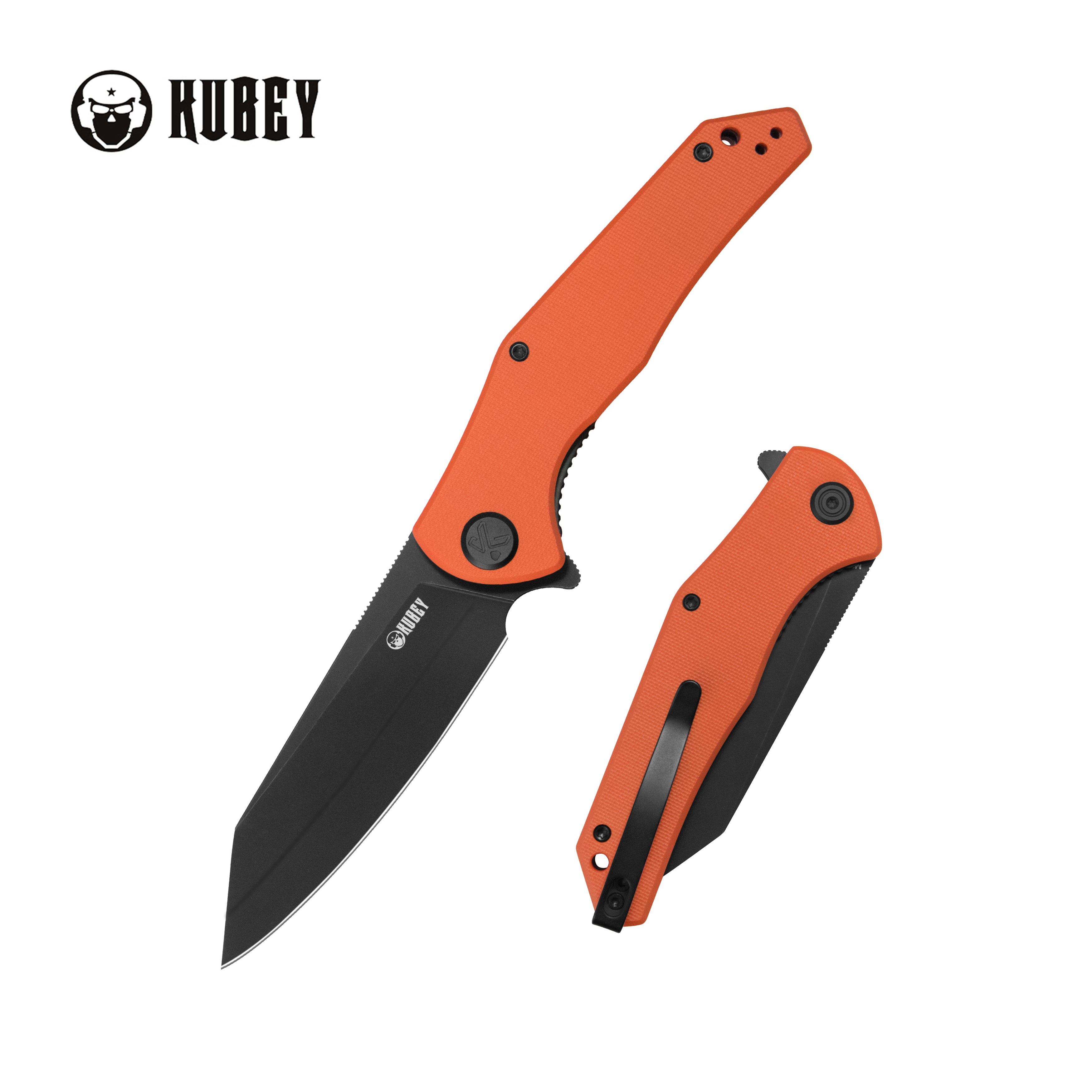 Kubey Flash Liner Lock Flipper Folding Knife Orange G10 Handle 3.86" Blackwash San Mai M2 KU158Q
